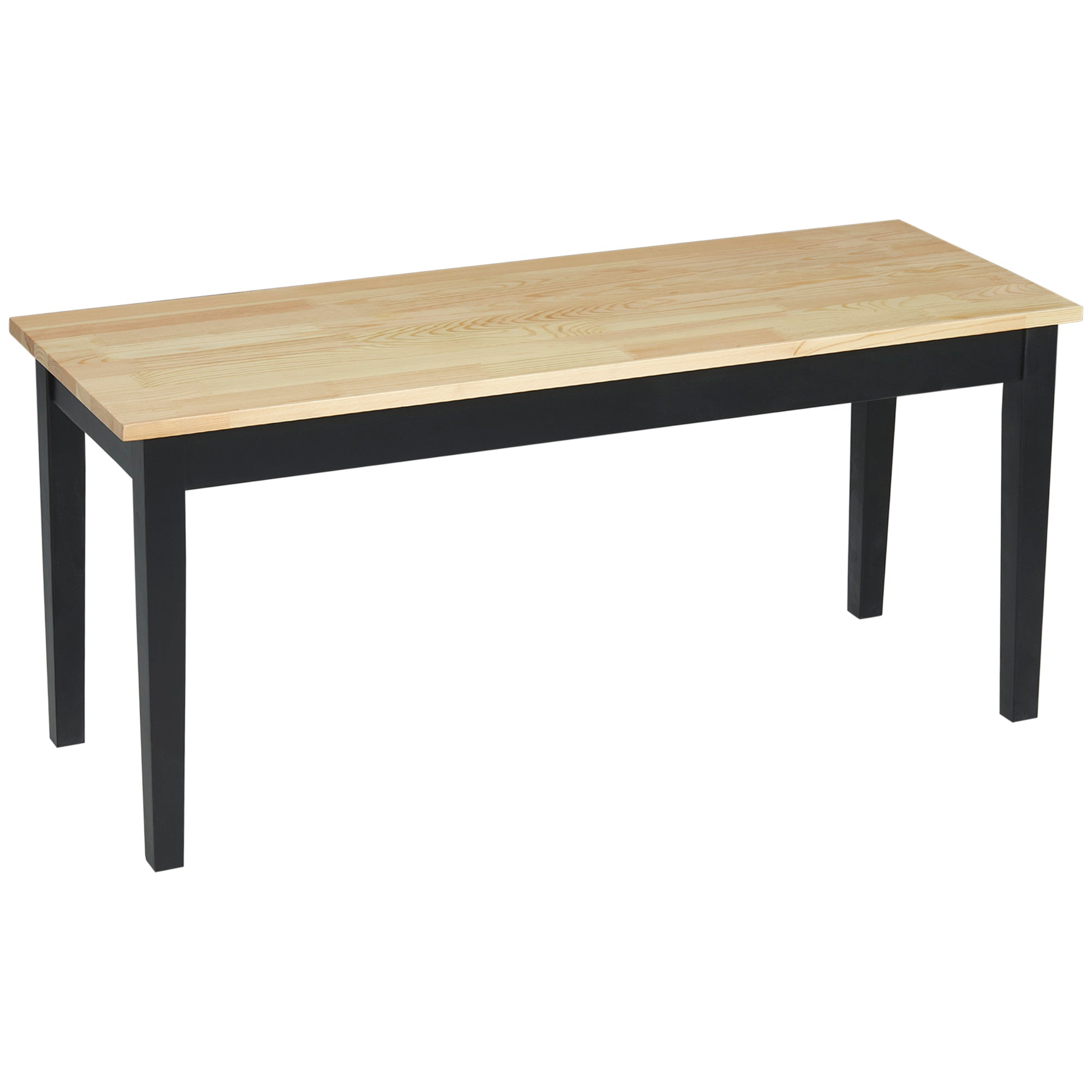 2-Seater Wooden Bench, Kitchen Bench Living Room Bench for Kitchen, Entrance, up to 220 kg Load Capacity, Pine Wood, Natural+Black, 102 x 36 x 45 cm