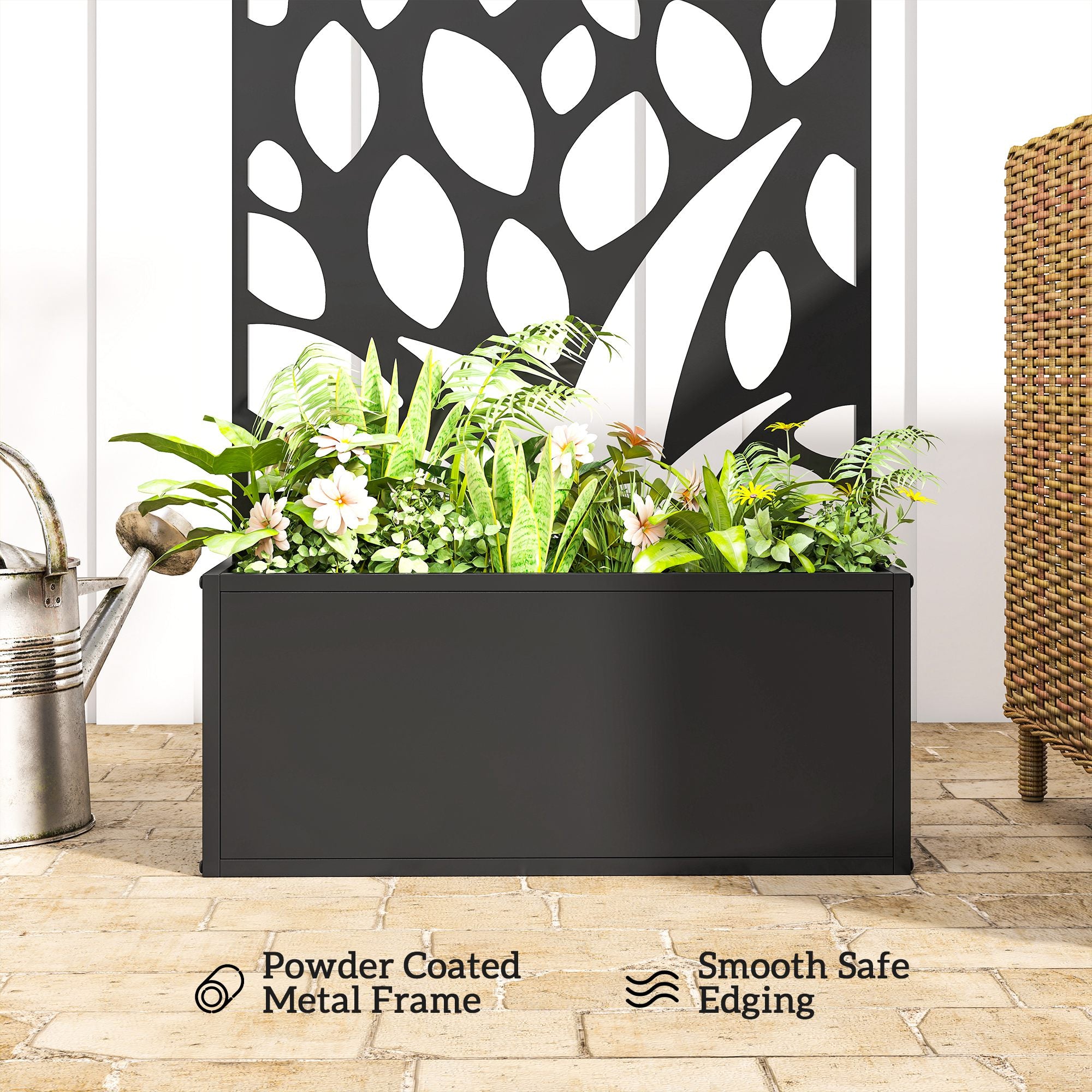 Elevated Metal Planter with Privacy Panel & Trellis, 61 x 23 x 113 cm (24 x 9.1 x 44.5 in)