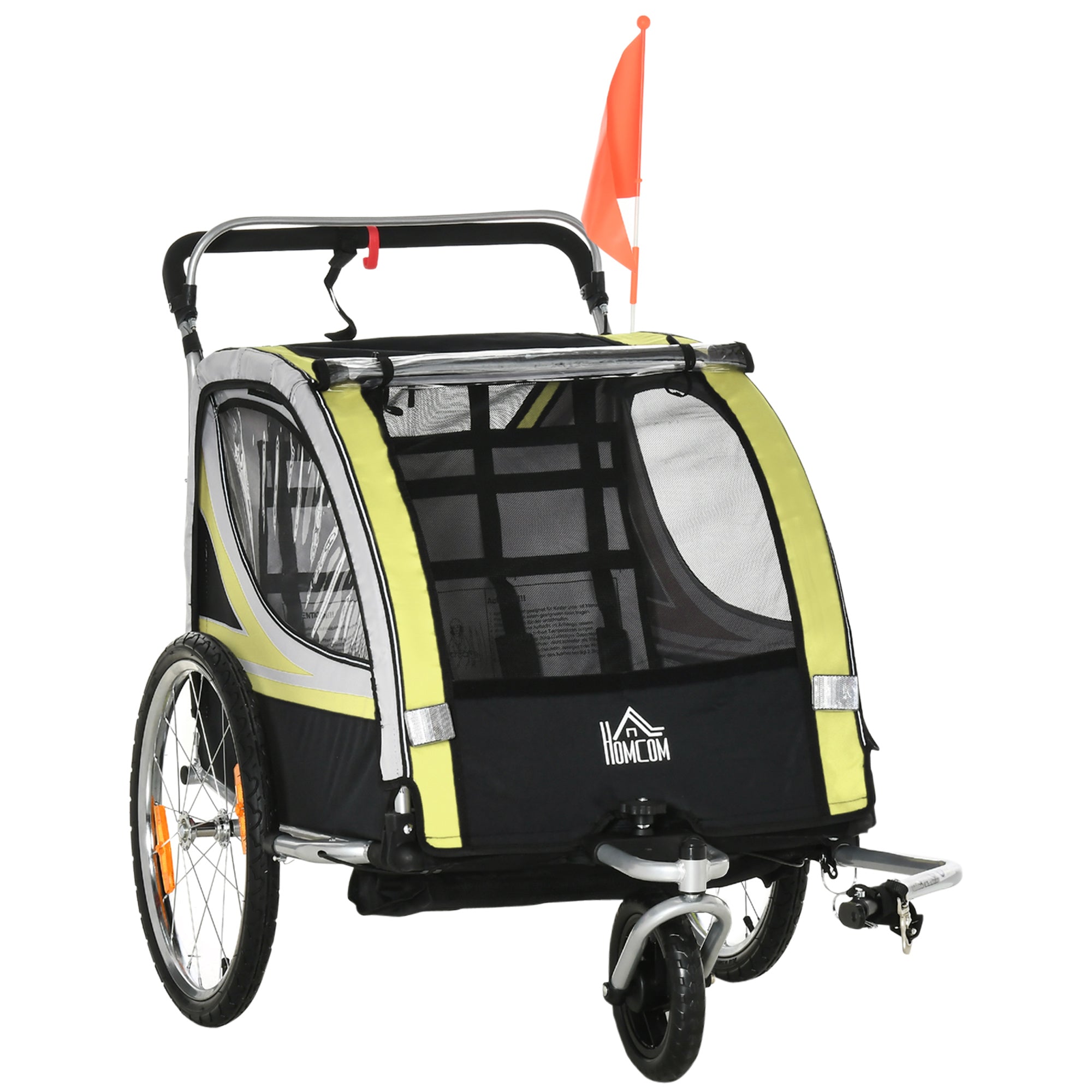 2 in 1 Folding Child Bike Trailer with Detachable Front Wheel, Rear Brakes, Bike Trailer for 2 Children from 18 Months, Up to 26.4 kg Capacity, Yellow