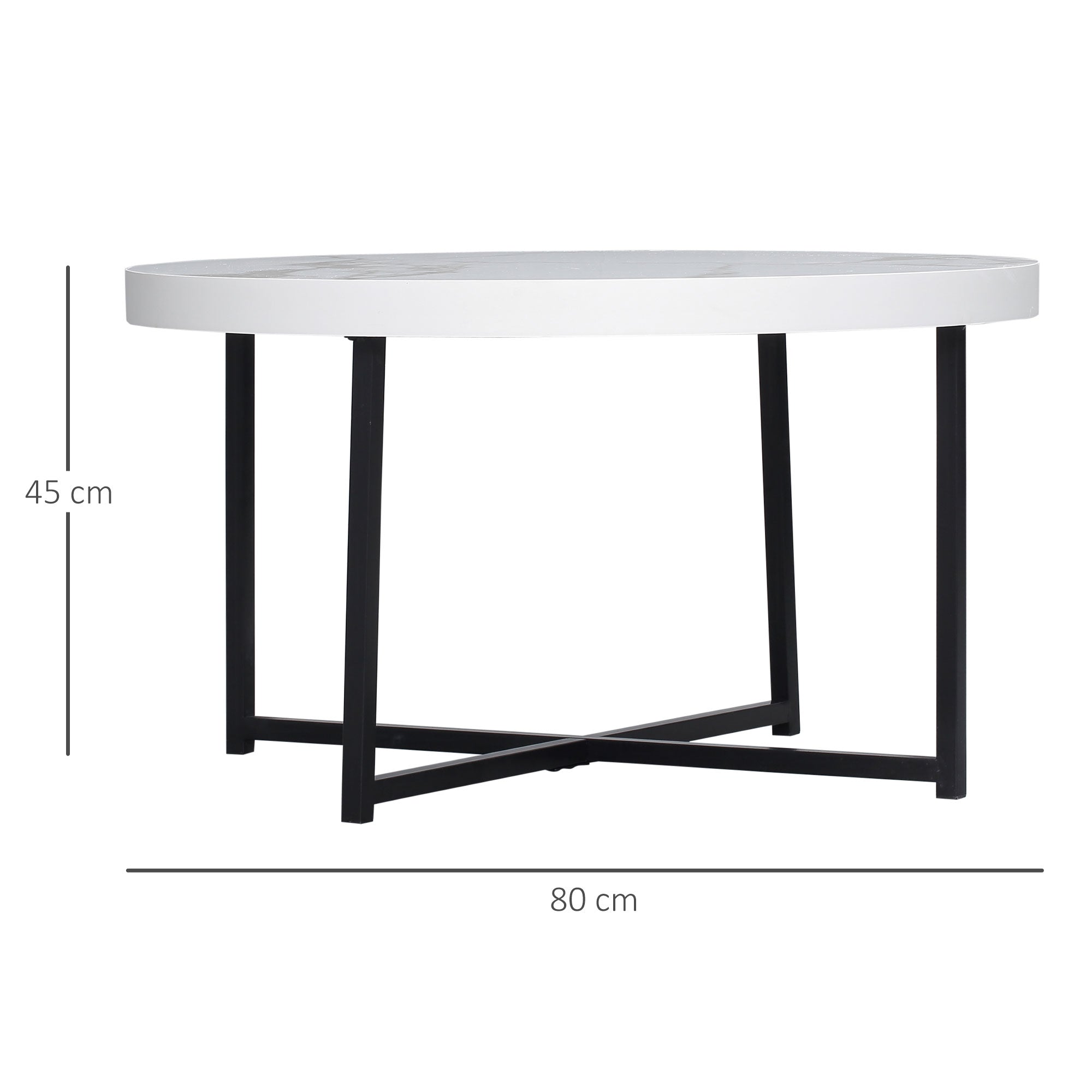 Round Coffee Table with Faux Marble Top and Metal Frame for Office Bedroom Dining Room Modern Style 80x80x45 cm White