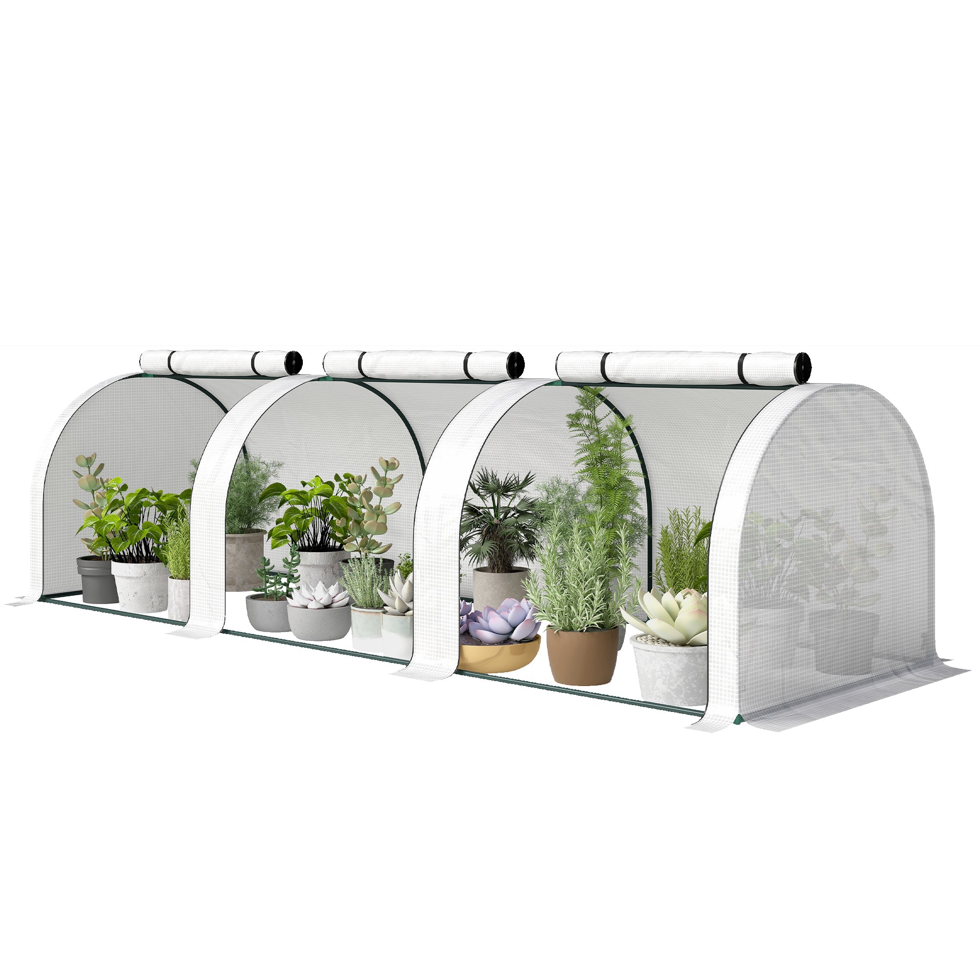 Mini Garden Greenhouse Tunnel for Tomatoes 3 x 1 x 0.8 m, Powder-Coated Steel Frame, High-Density 140 g/m² PE, UV-Resistant, 3 Roll-Up Zip Doors (White)