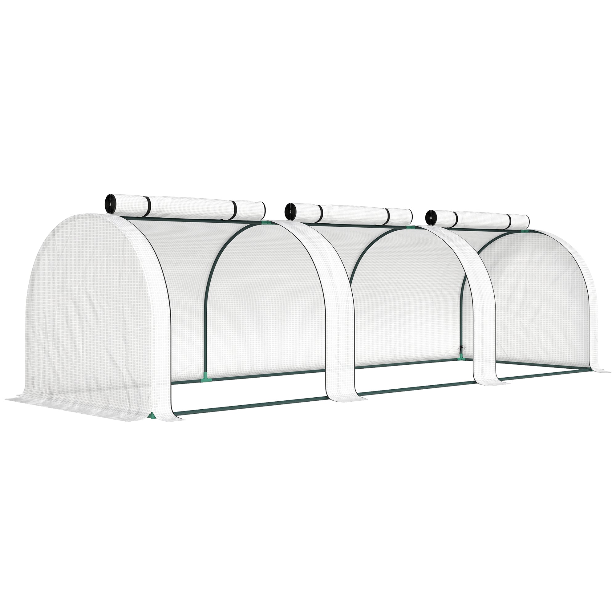 Mini Garden Greenhouse Tunnel for Tomatoes 3 x 1 x 0.8 m, Powder-Coated Steel Frame, High-Density 140 g/m² PE, UV-Resistant, 3 Roll-Up Zip Doors (White)