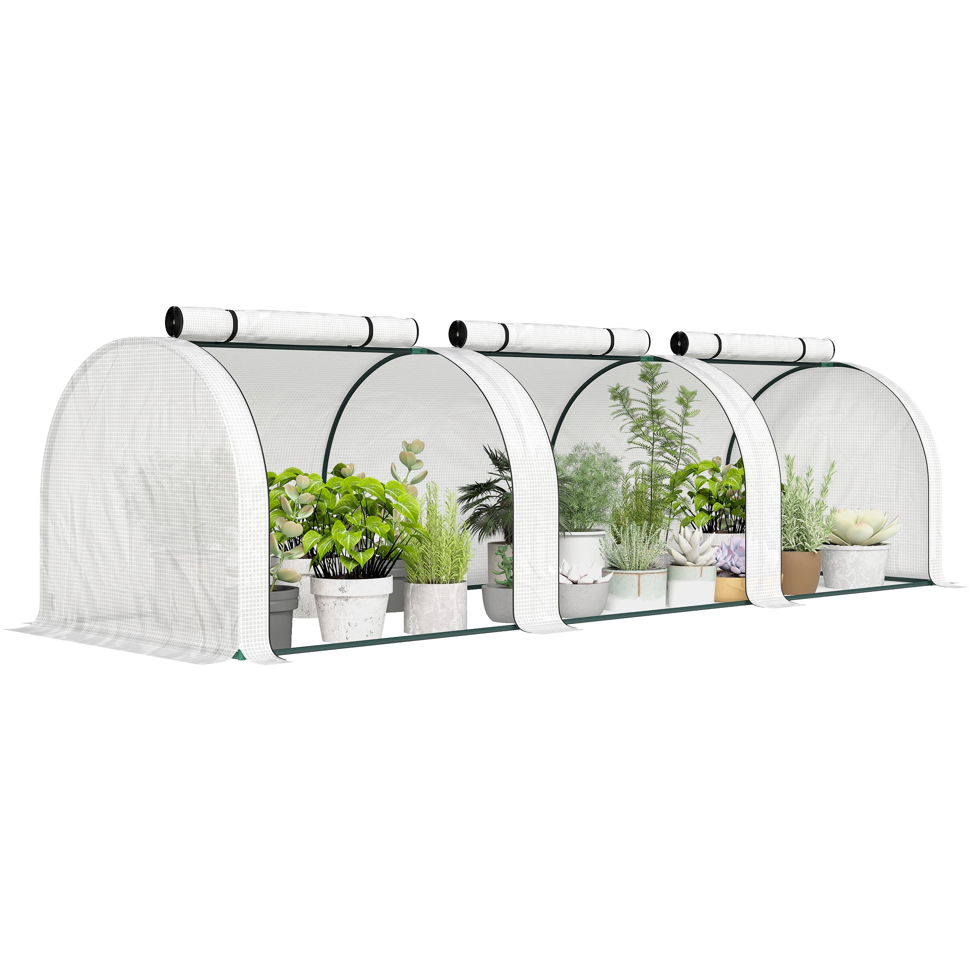 Mini Garden Greenhouse Tunnel for Tomatoes 3 x 1 x 0.8 m, Powder-Coated Steel Frame, High-Density 140 g/m² PE, UV-Resistant, 3 Roll-Up Zip Doors (White)