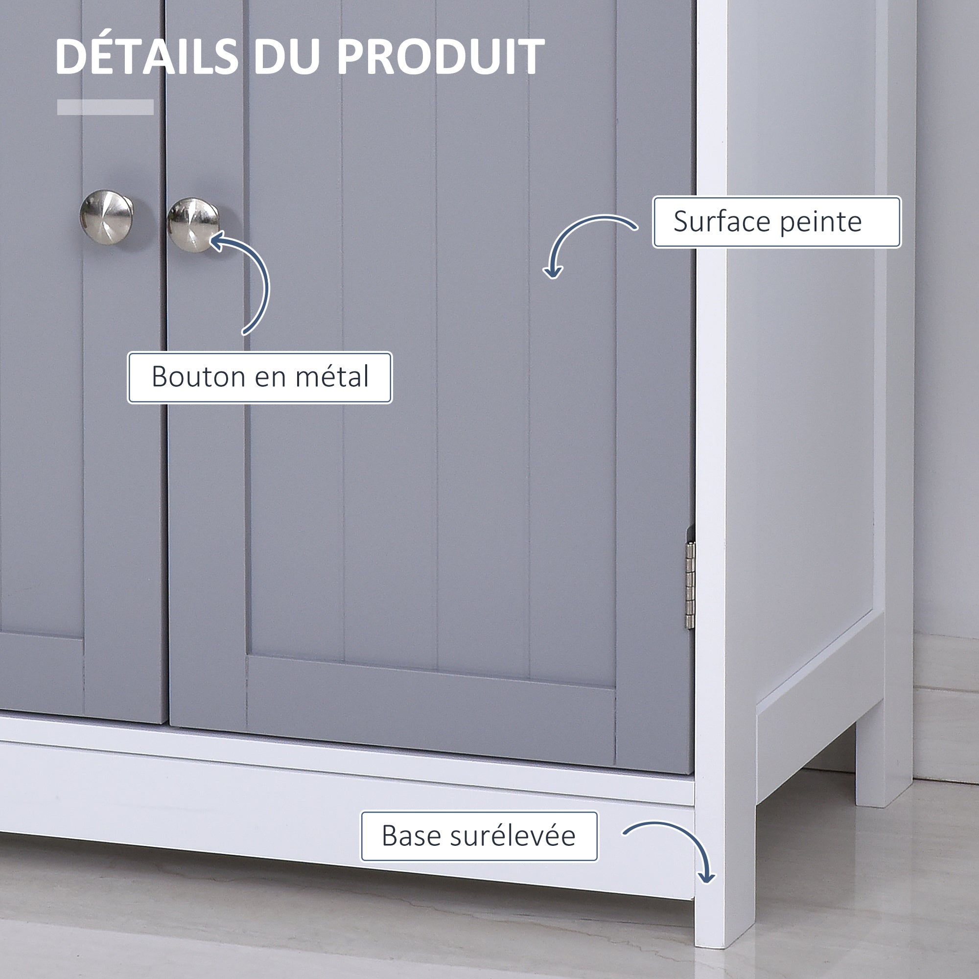 Storage Cabinet, Bathroom Cabinet, Cupboard with 2 Doors 2 Drawers - 60 x 30 x 75 cm - Gray and White