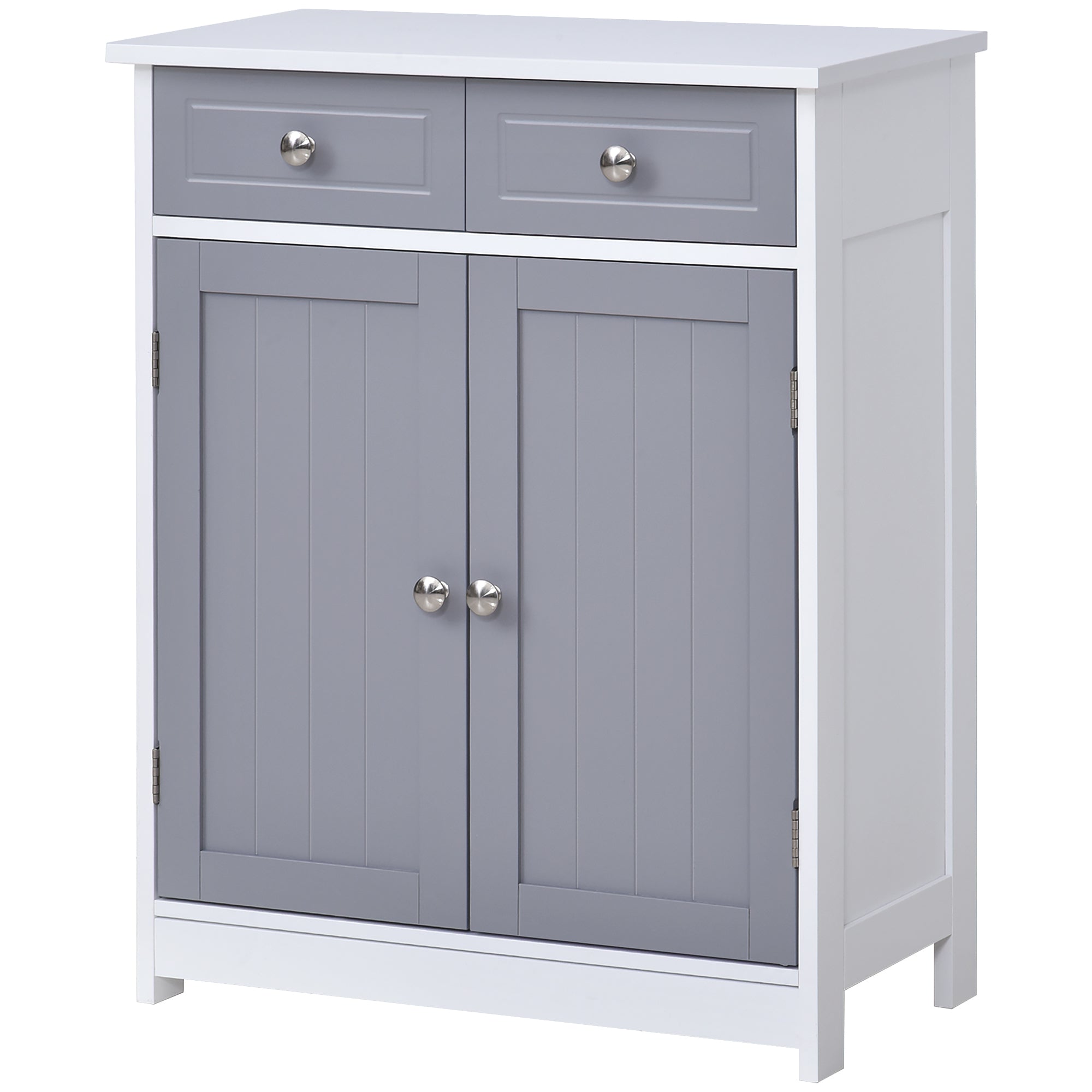 Storage Cabinet, Bathroom Cabinet, Cupboard with 2 Doors 2 Drawers - 60 x 30 x 75 cm - Gray and White