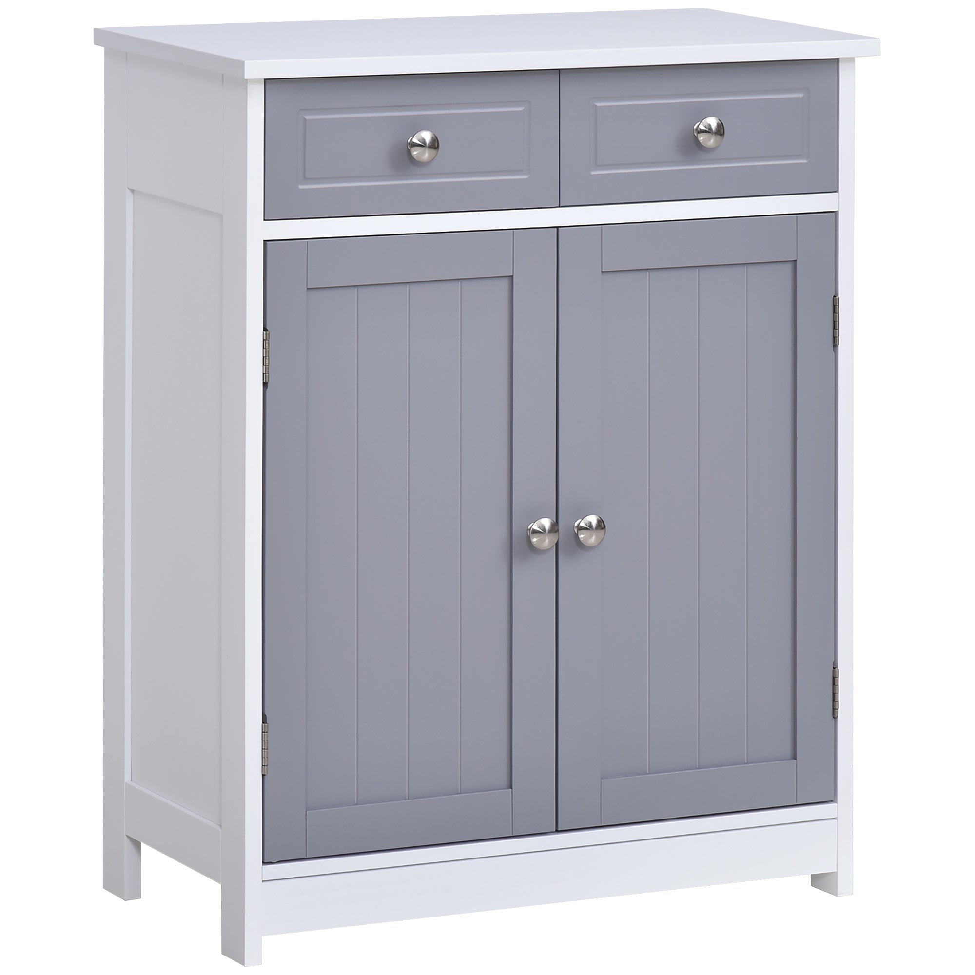 Storage Cabinet, Bathroom Cabinet, Cupboard with 2 Doors 2 Drawers - 60 x 30 x 75 cm - Gray and White