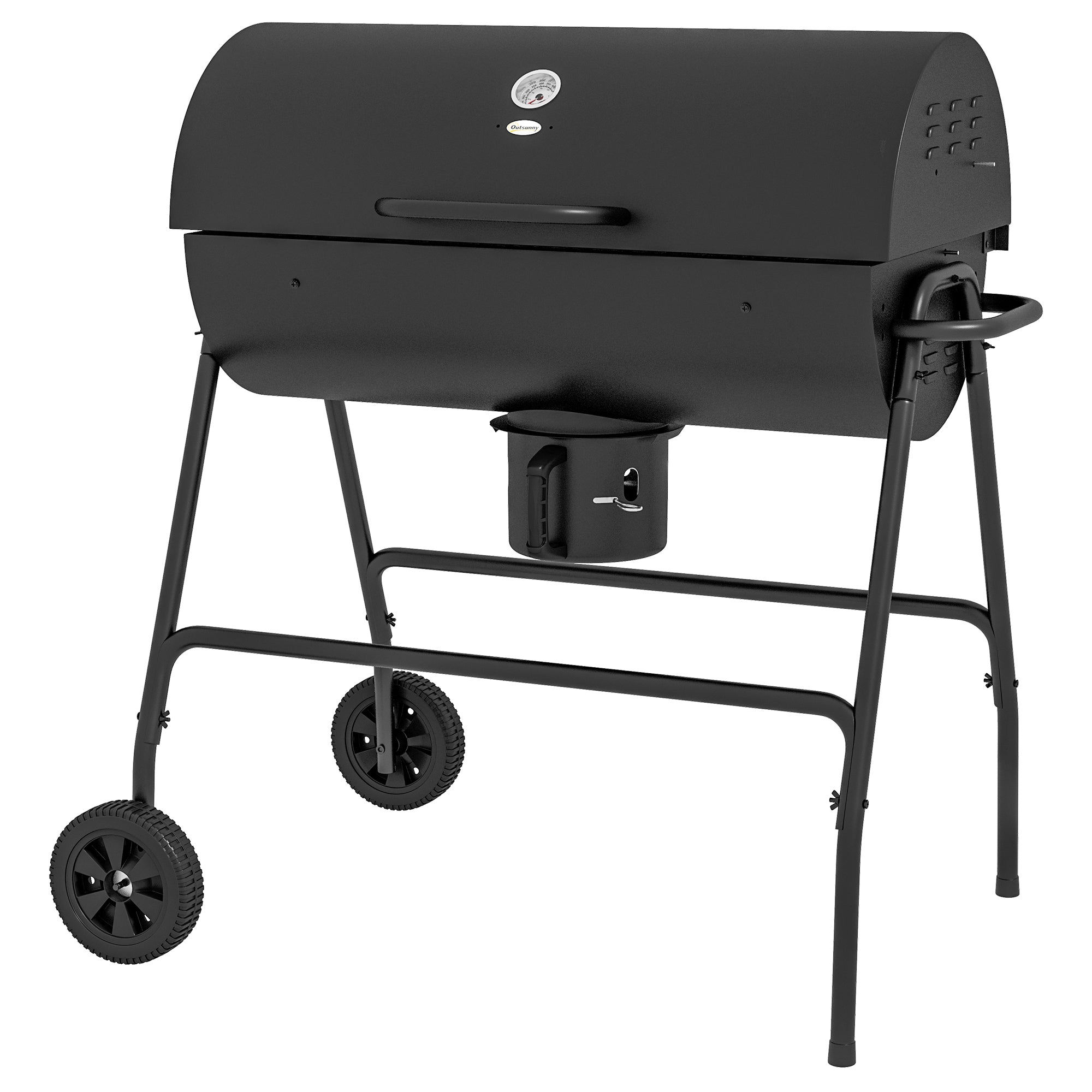 Metal Charcoal Grill BBQ Smoker with Lid Thermometer Adjustable Charcoal Pan Handle, Portable Grill Cart Charcoal Grill for Barbecue Camping, Patio, 95x71.5x102 cm