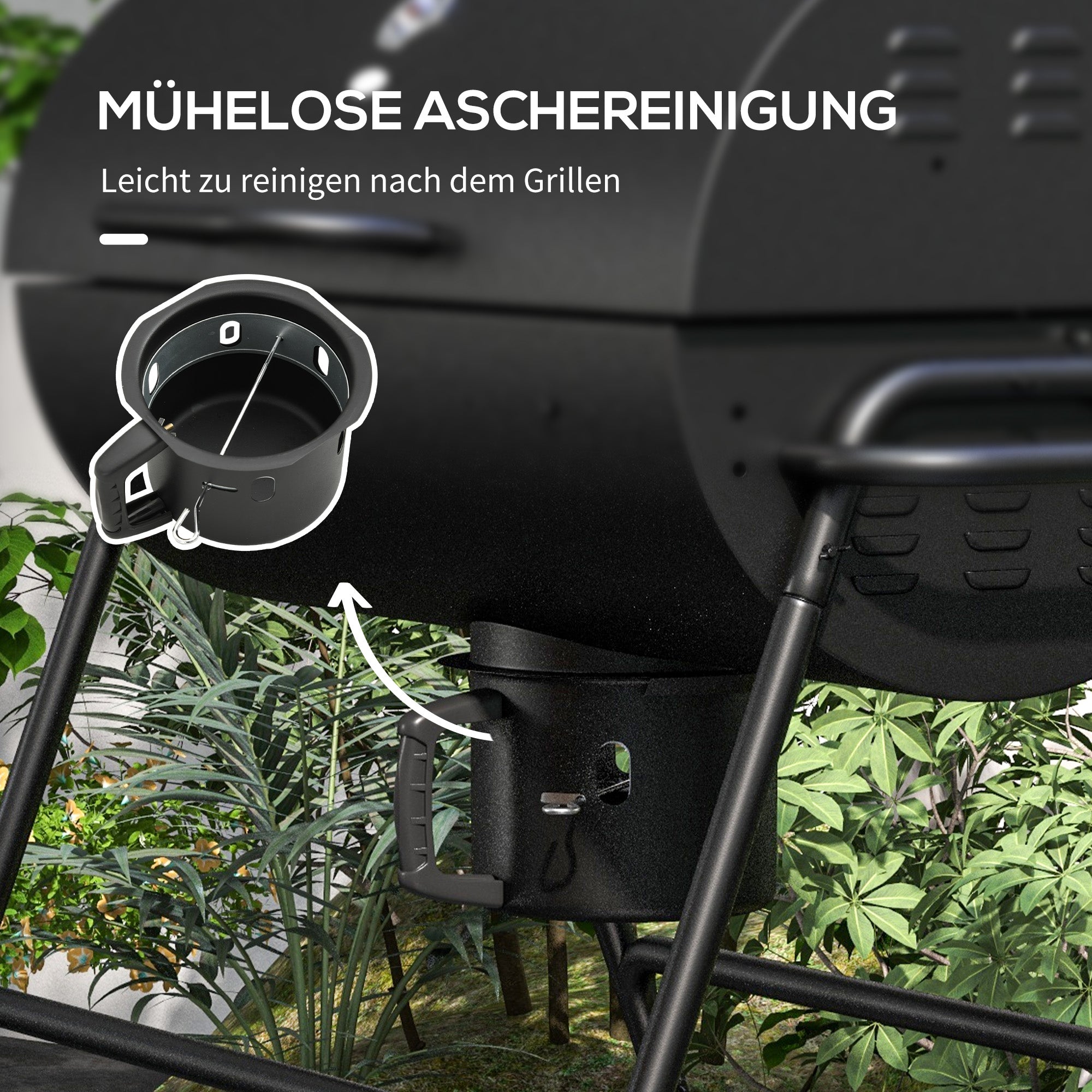 Metal Charcoal Grill BBQ Smoker with Lid Thermometer Adjustable Charcoal Pan Handle, Portable Grill Cart Charcoal Grill for Barbecue Camping, Patio, 95x71.5x102 cm