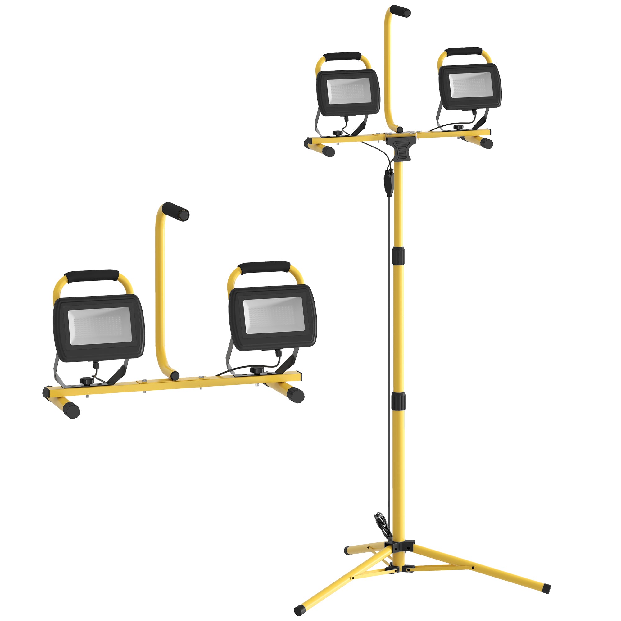 Double LED Aluminum Spotlight with Foldable Tripod 8500 Lumens IP65 6500K and Adjustable Heads for Indoor and Outdoor Work Yellow and Black