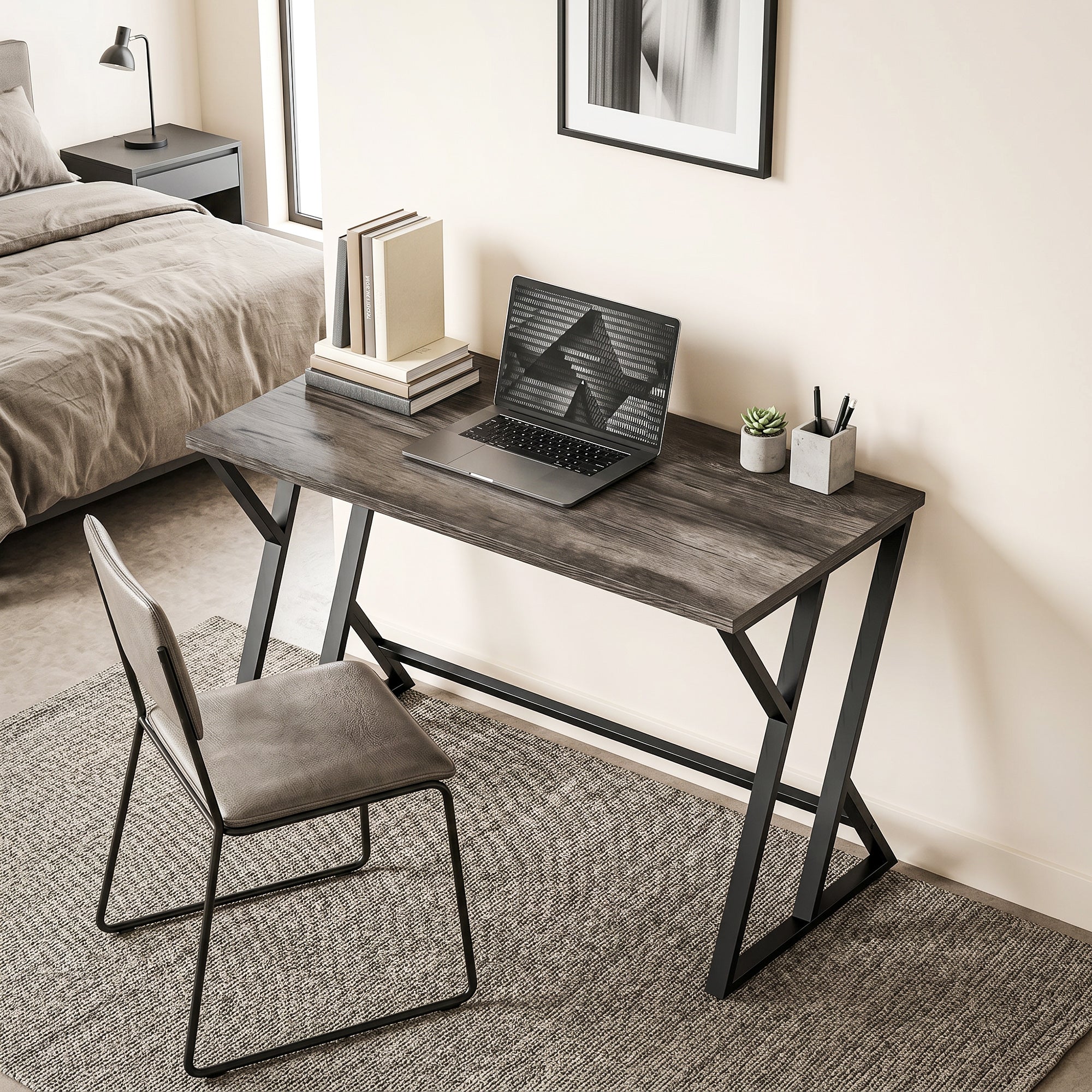47.2 in Computer Desk – Industrial Z-Frame Work Desk for Office, Bedroom & Small Spaces, Weathered Gray