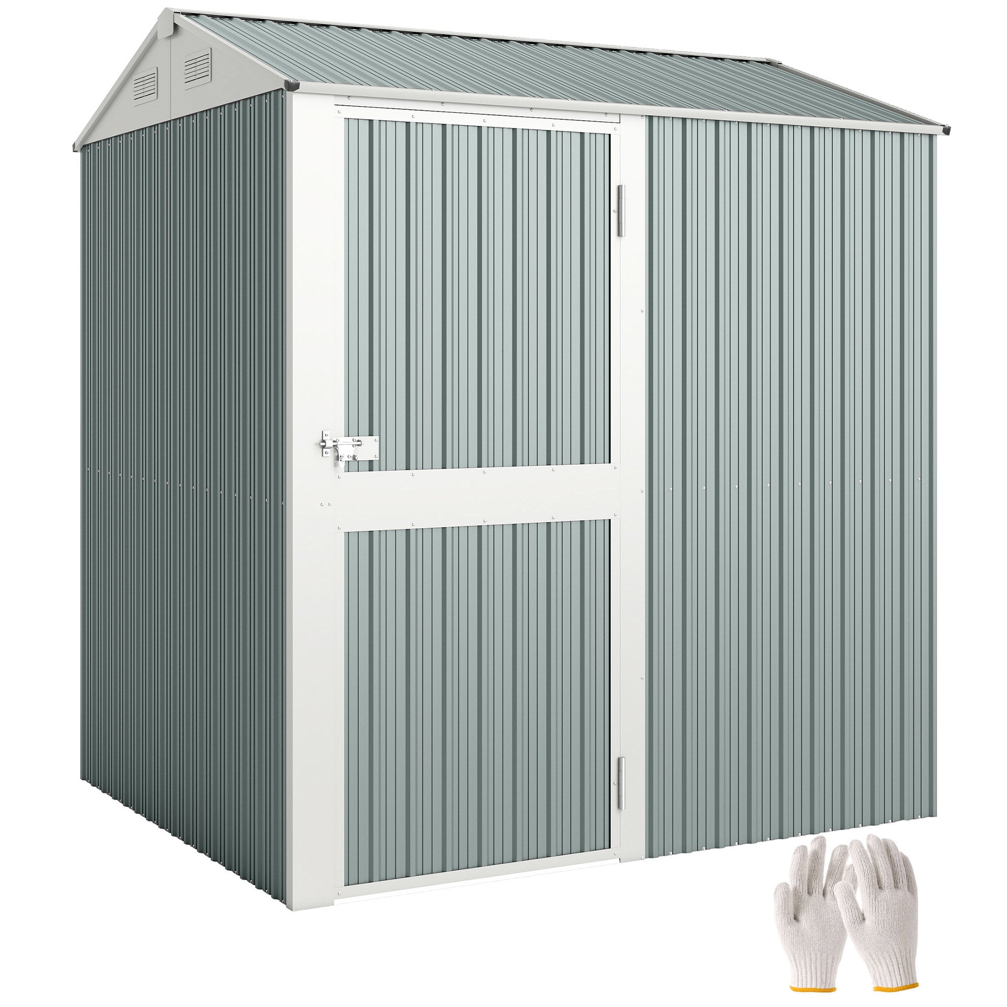 Metal Tool Shed 3.5 m² – Tall Lockable Garden Shed with Gable Roof, Vents & Gloves Included, 209 x 177 x 236 cm, Light Gray