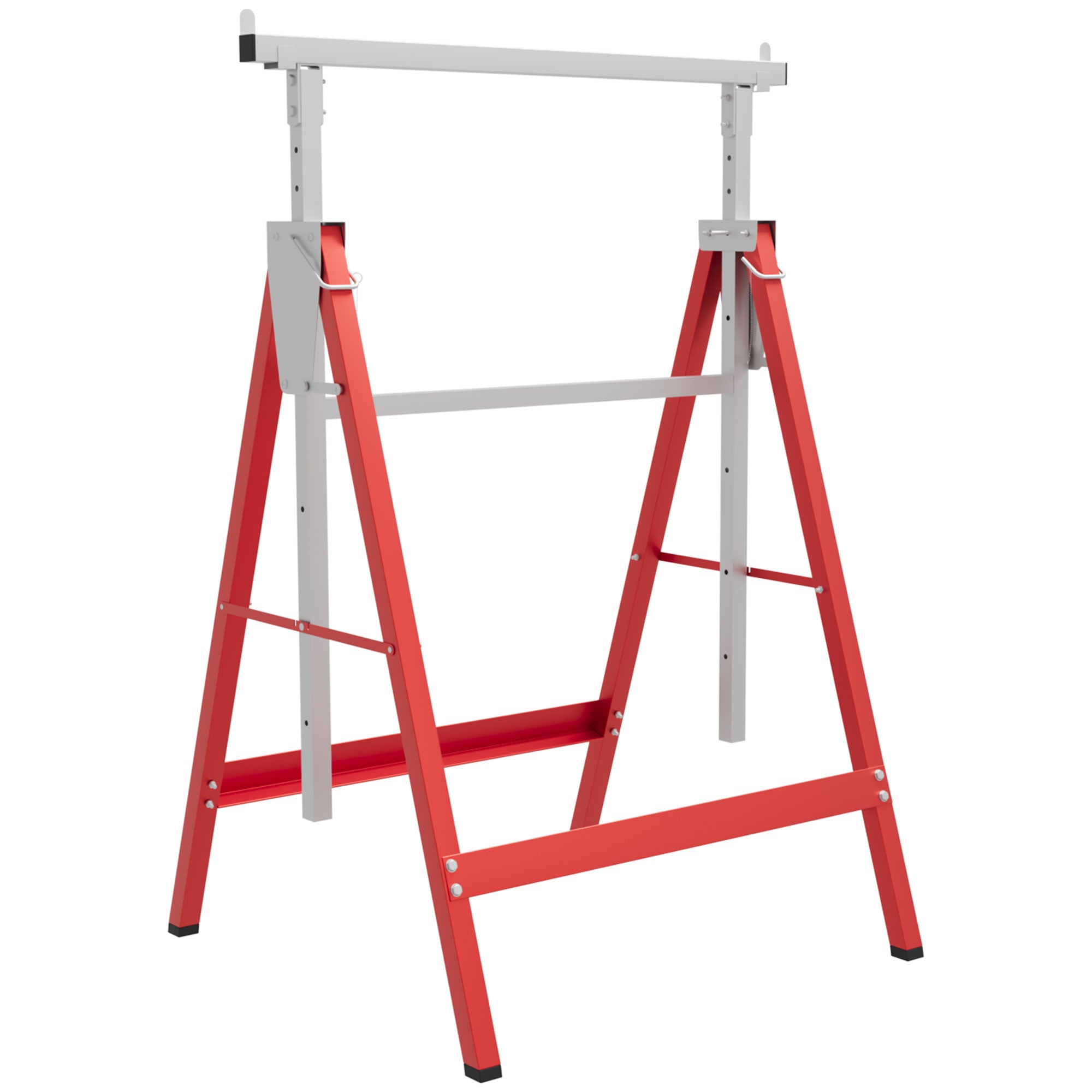 2 x Scaffold Trestle Folding Trestle Adjustable Height up to 200kg Steel Red 68 x 58 x 80-130 cm