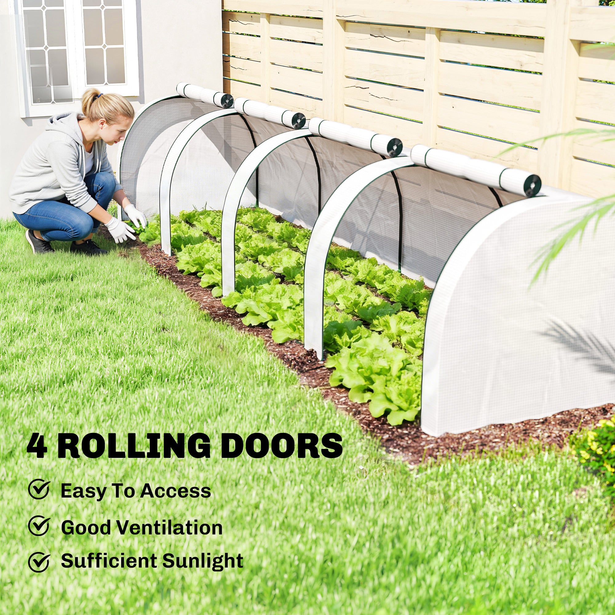 Polytunnel Greenhouse with Roll-Up Zipper Door, Steel Frame — 395 x 100 x 80 cm for Tomatoes & Vegetables (White)
