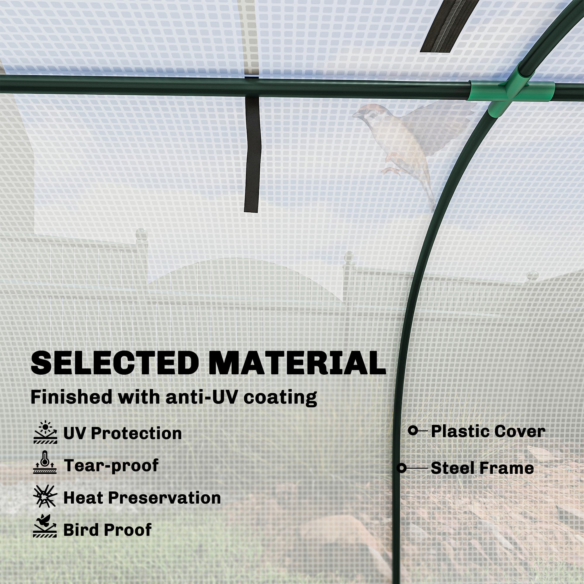 Polytunnel Greenhouse with Roll-Up Zipper Door, Steel Frame — 395 x 100 x 80 cm for Tomatoes & Vegetables (White)