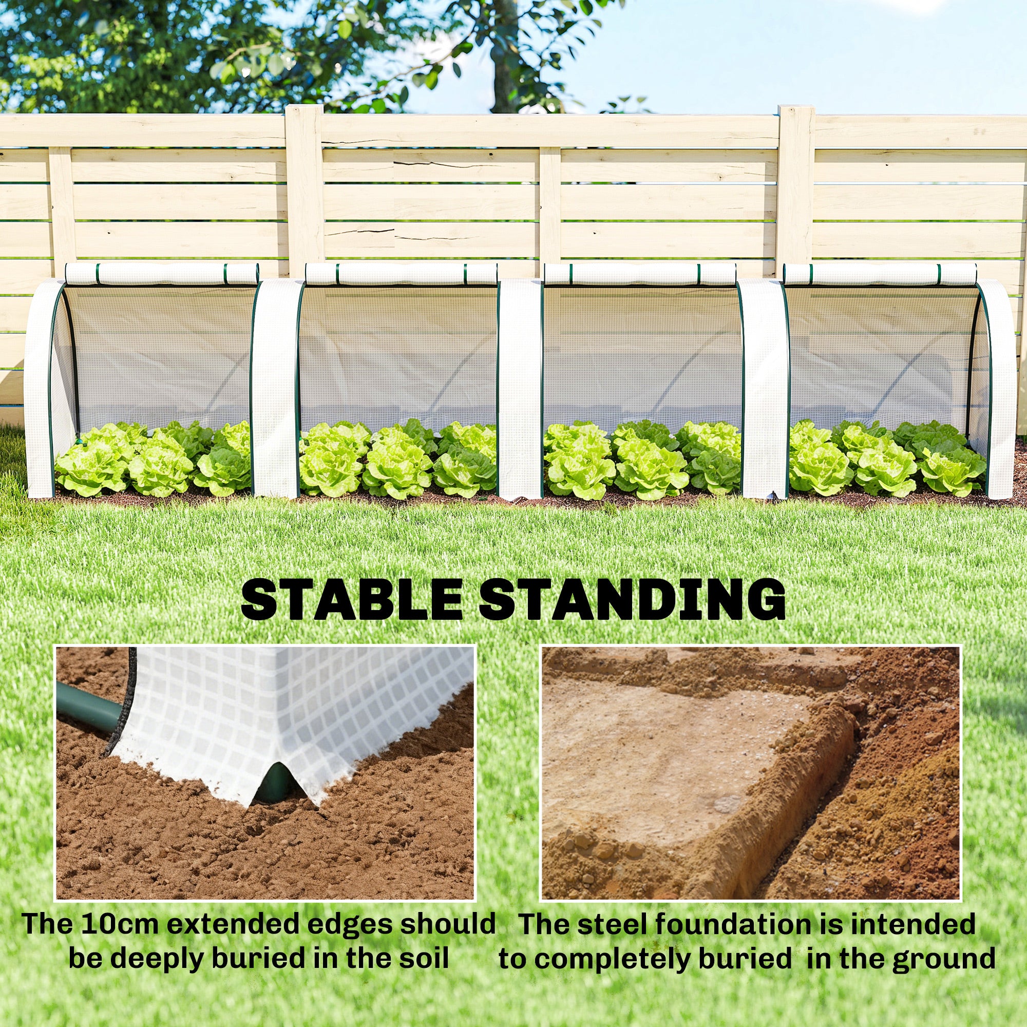 Polytunnel Greenhouse with Roll-Up Zipper Door, Steel Frame — 395 x 100 x 80 cm for Tomatoes & Vegetables (White)