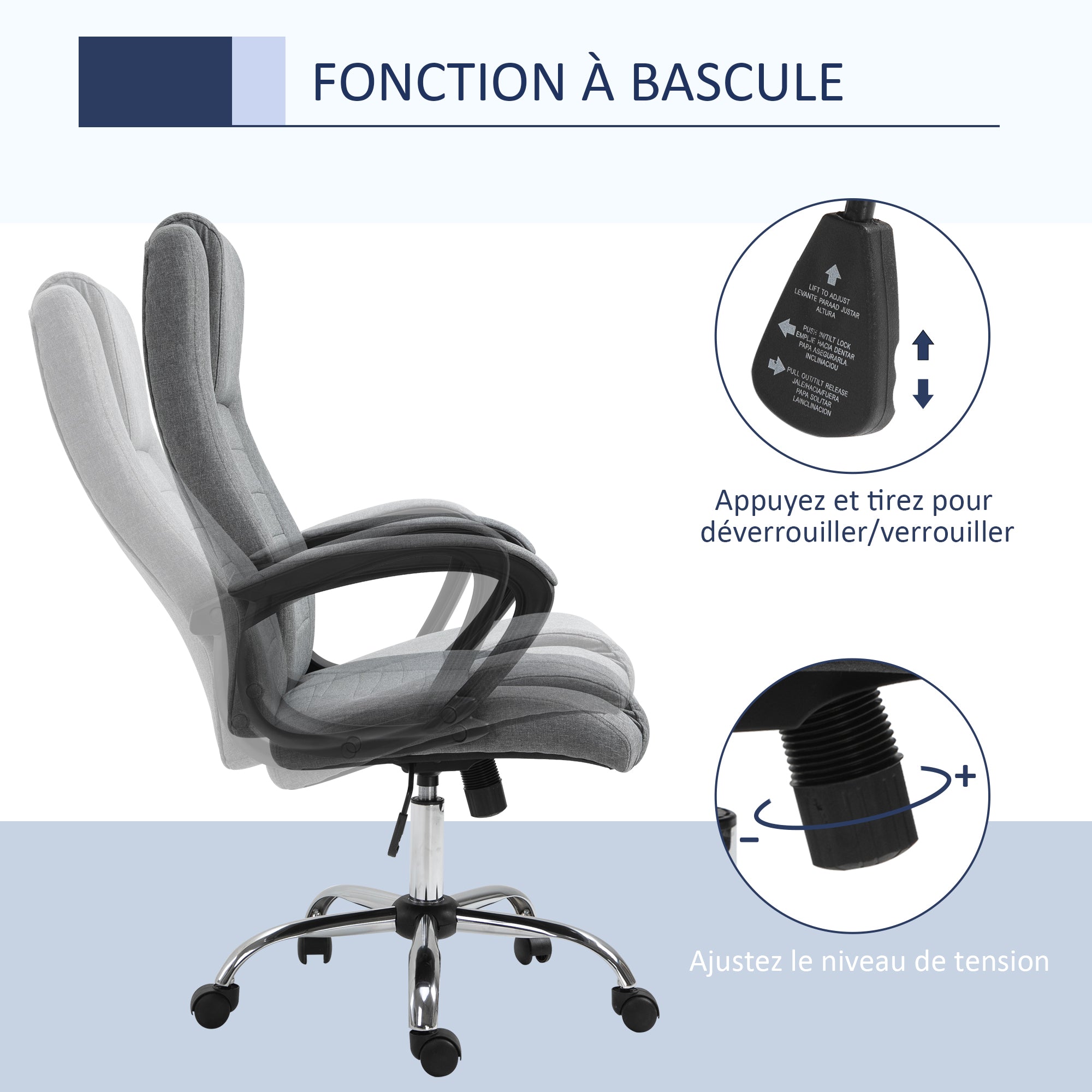 Manager Ergonomic Swivel Office Chair with Linen Upholstery Height Adjustable Dark Gray