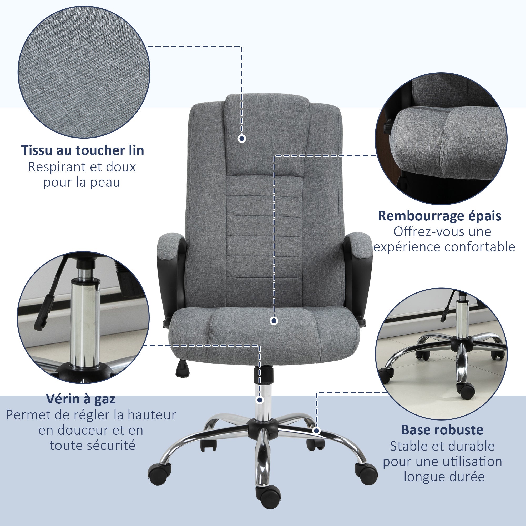 Manager Ergonomic Swivel Office Chair with Linen Upholstery Height Adjustable Dark Gray