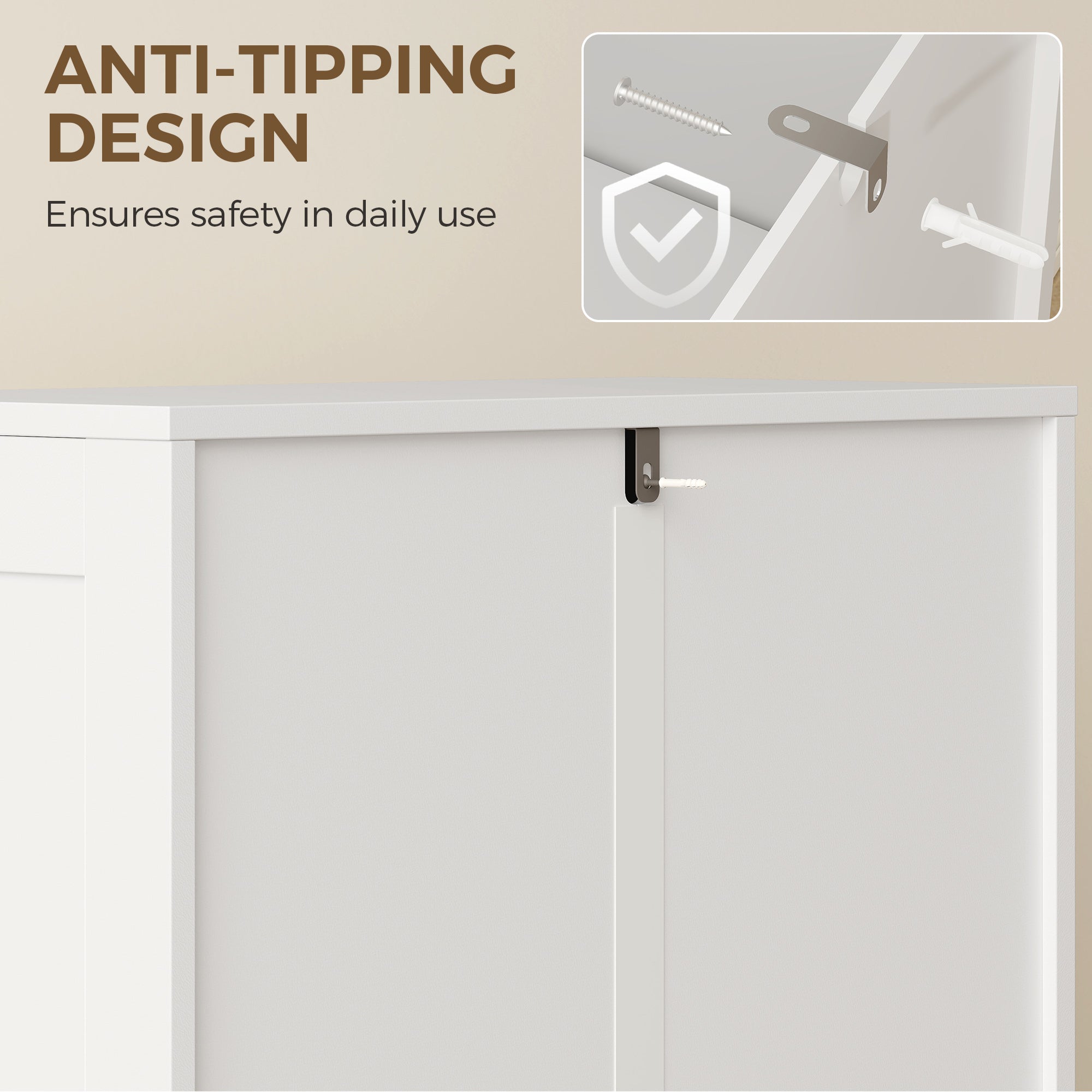 Kitchen Cabinet, Tall Cupboard with 2 Adjustable Shelves, 4 Arched Doors, White — 23.6 in x 11.8 in x 43.3 in (60 x 30 x 110 cm)