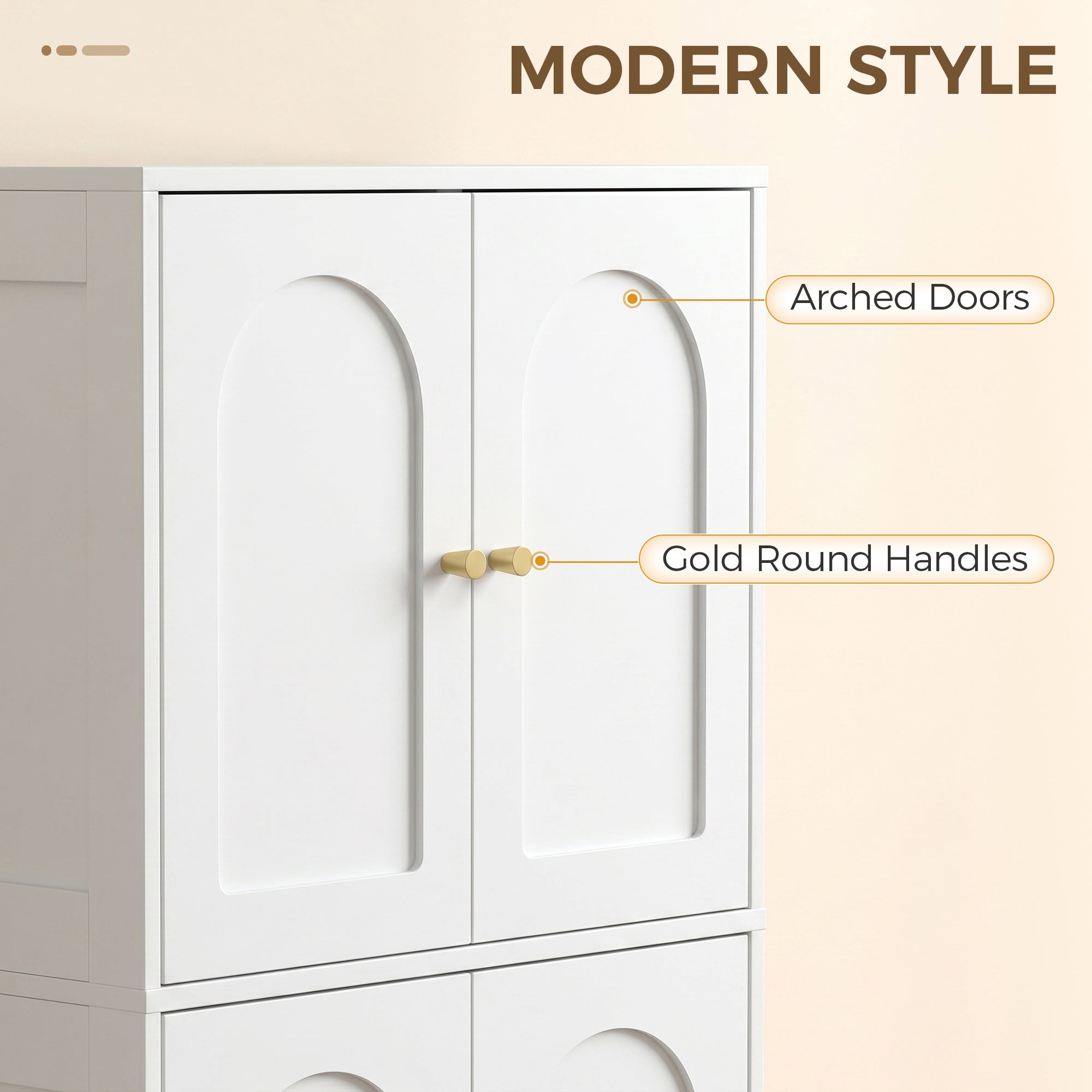 Kitchen Cabinet, Tall Cupboard with 2 Adjustable Shelves, 4 Arched Doors, White — 23.6 in x 11.8 in x 43.3 in (60 x 30 x 110 cm)