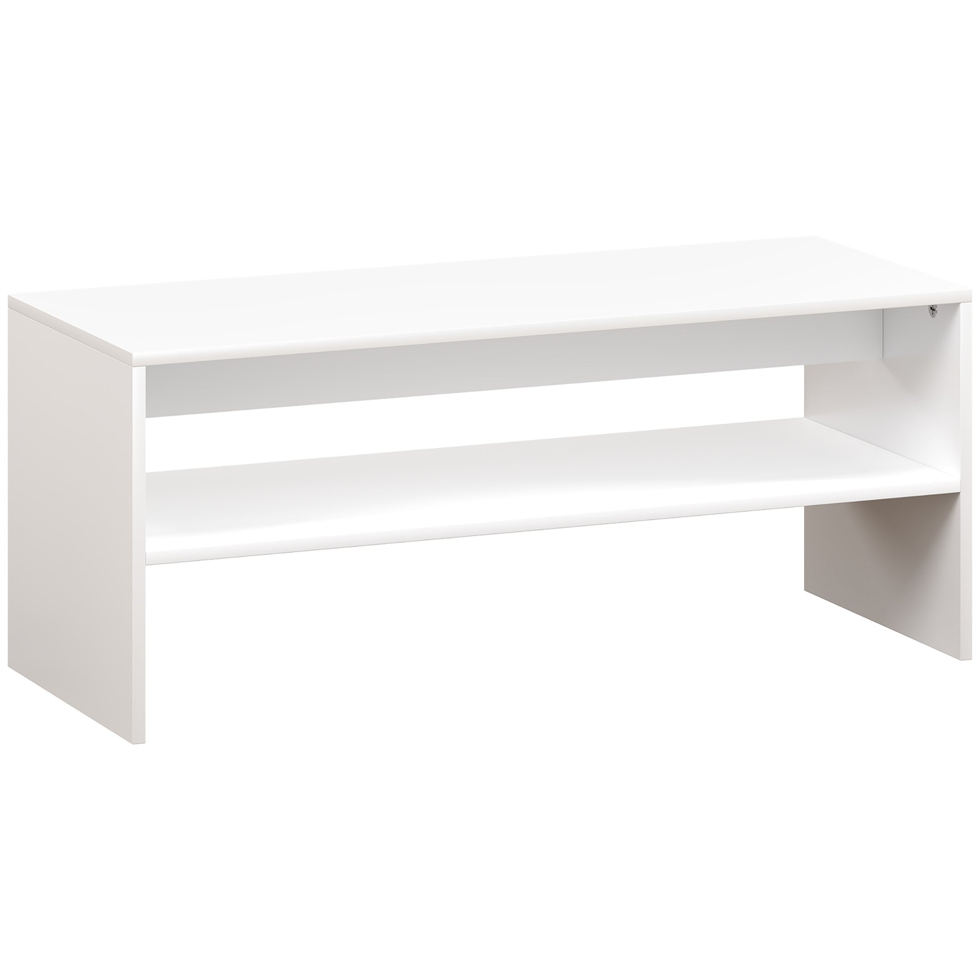 Modern 2-Tier Coffee Table with Open Shelf and Non-Slip Feet, Low Chipboard Table, 100x40x41.5 cm, White