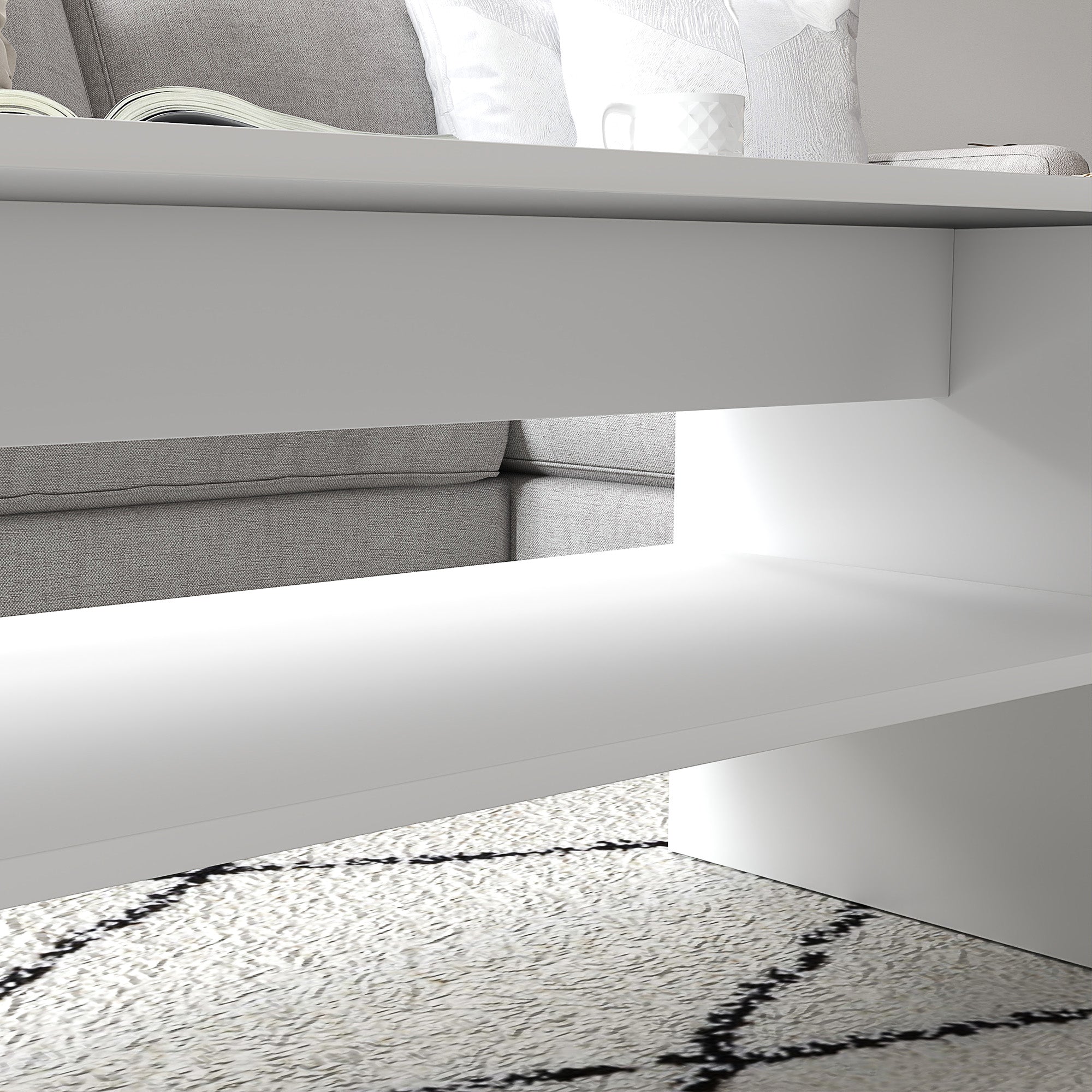 Modern 2-Tier Coffee Table with Open Shelf and Non-Slip Feet, Low Chipboard Table, 100x40x41.5 cm, White