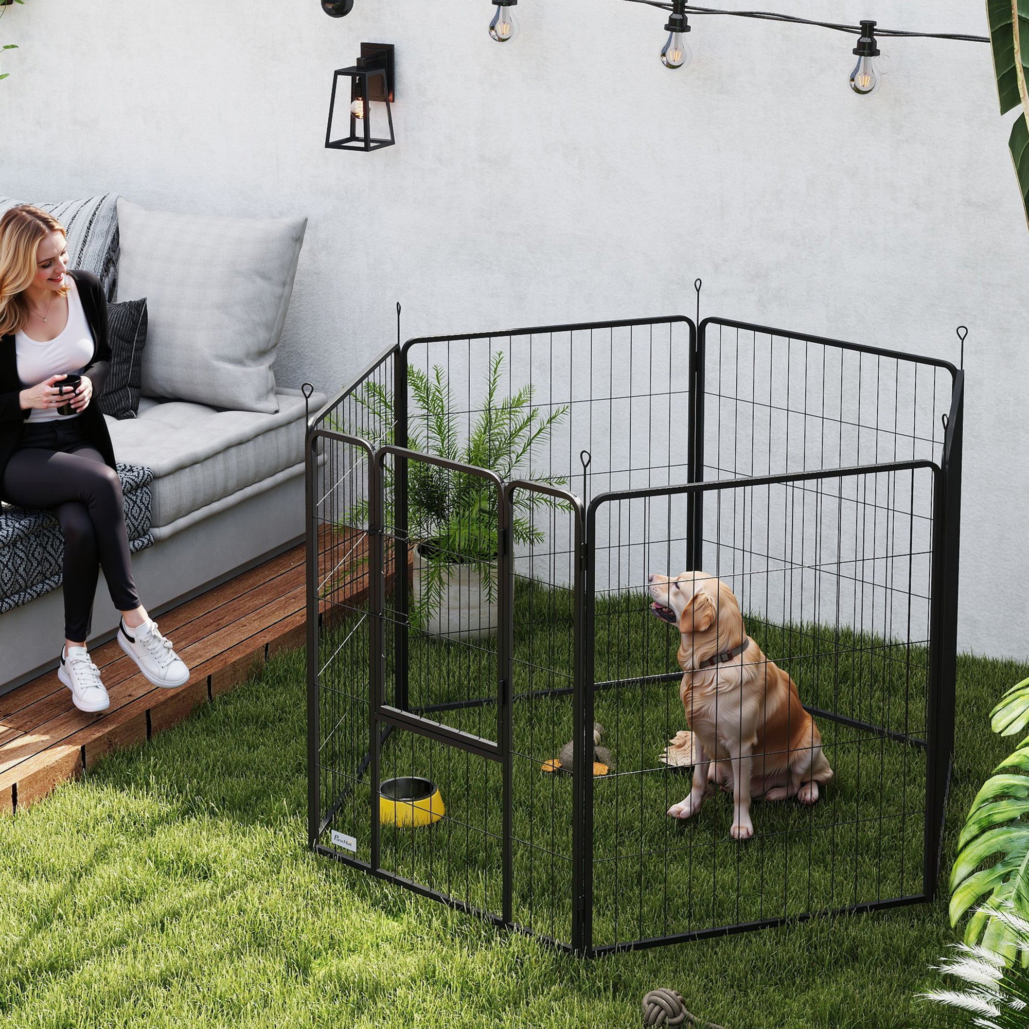 Puppy Playpen 100cm High, 6-Piece Dog Playpen DIY Puppy Enclosure with Door, Free-Roaming Pen for Small, Medium, and Large Dogs, Steel, Gray