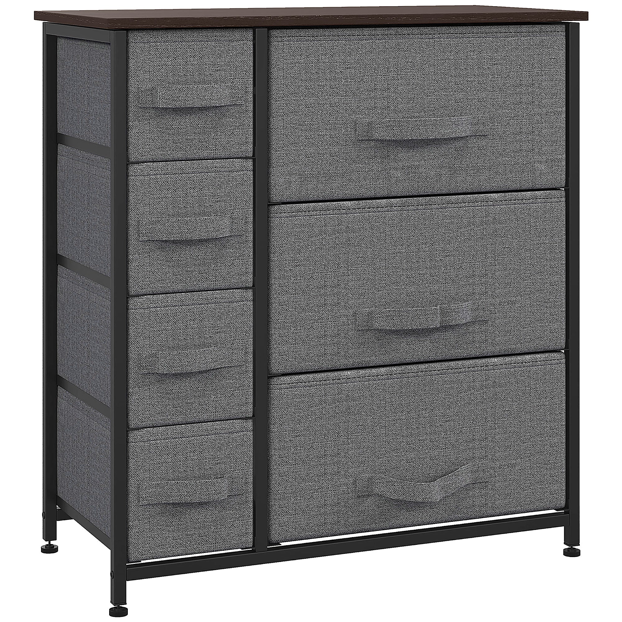 Drawer Cabinet Storage Cabinet with Foldable 7 Fabric Drawers Metal Frame + Wood + Non-Woven Dark Grey 63.5 x 30 x 71 cm