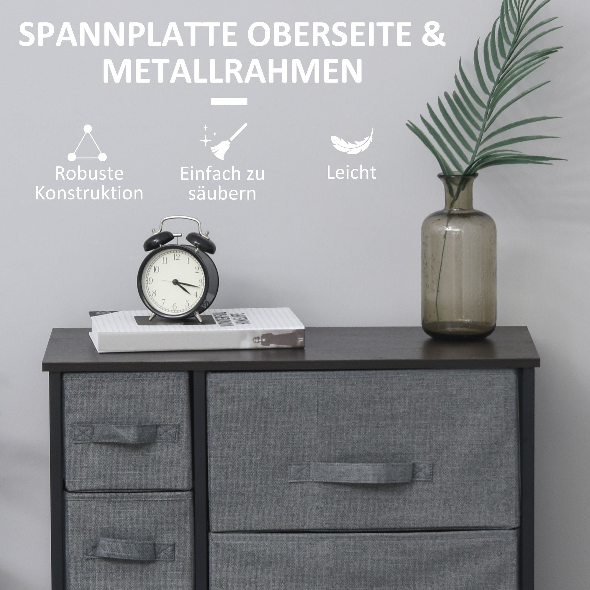 Drawer Cabinet Storage Cabinet with Foldable 7 Fabric Drawers Metal Frame + Wood + Non-Woven Dark Grey 63.5 x 30 x 71 cm