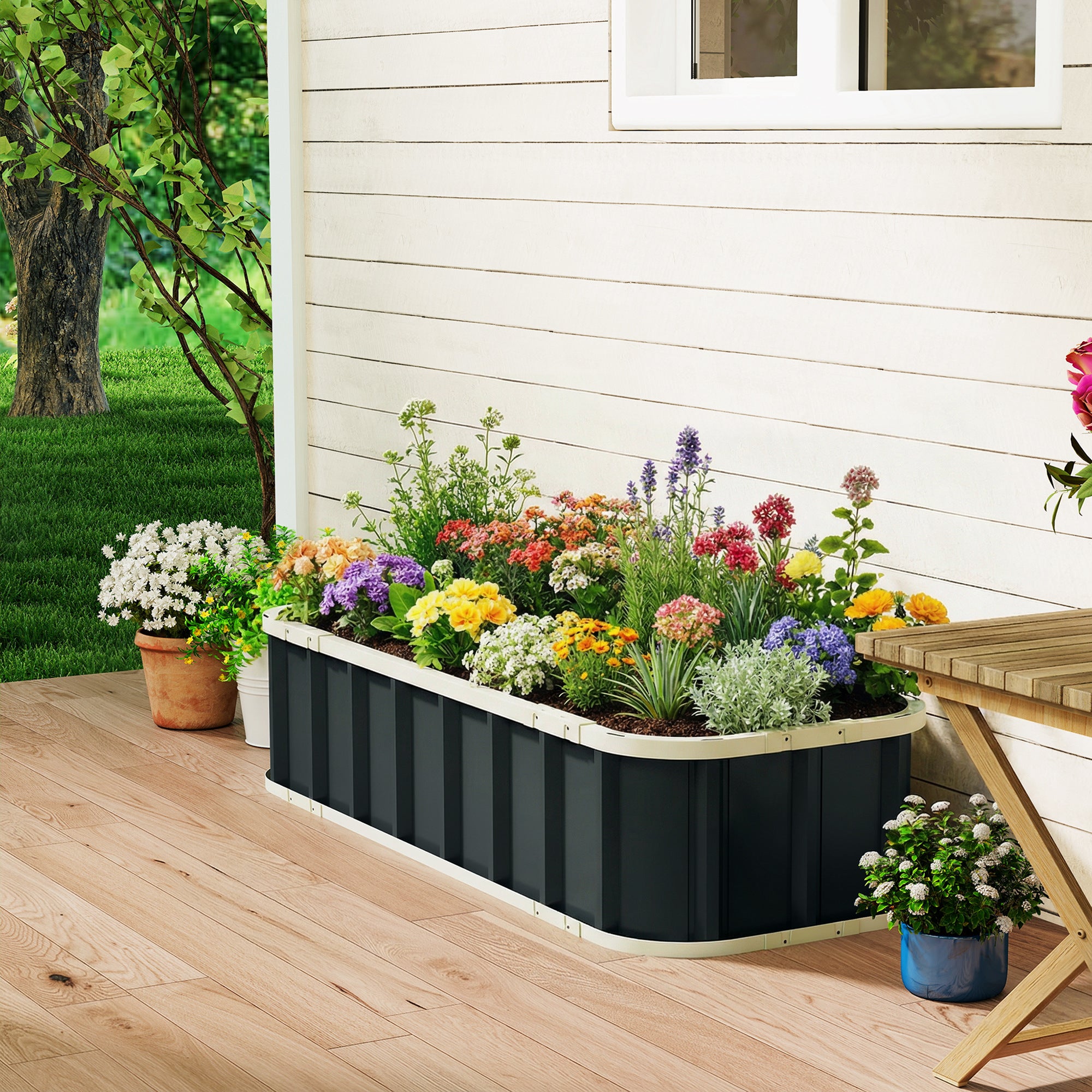 Raised Steel Garden Bed with Snap Locks, Folded-Edge Planter for Herbs, Flowers & Veggies — 53.5 x 20.5 x 12.2 in (136 x 52 x 31 cm)