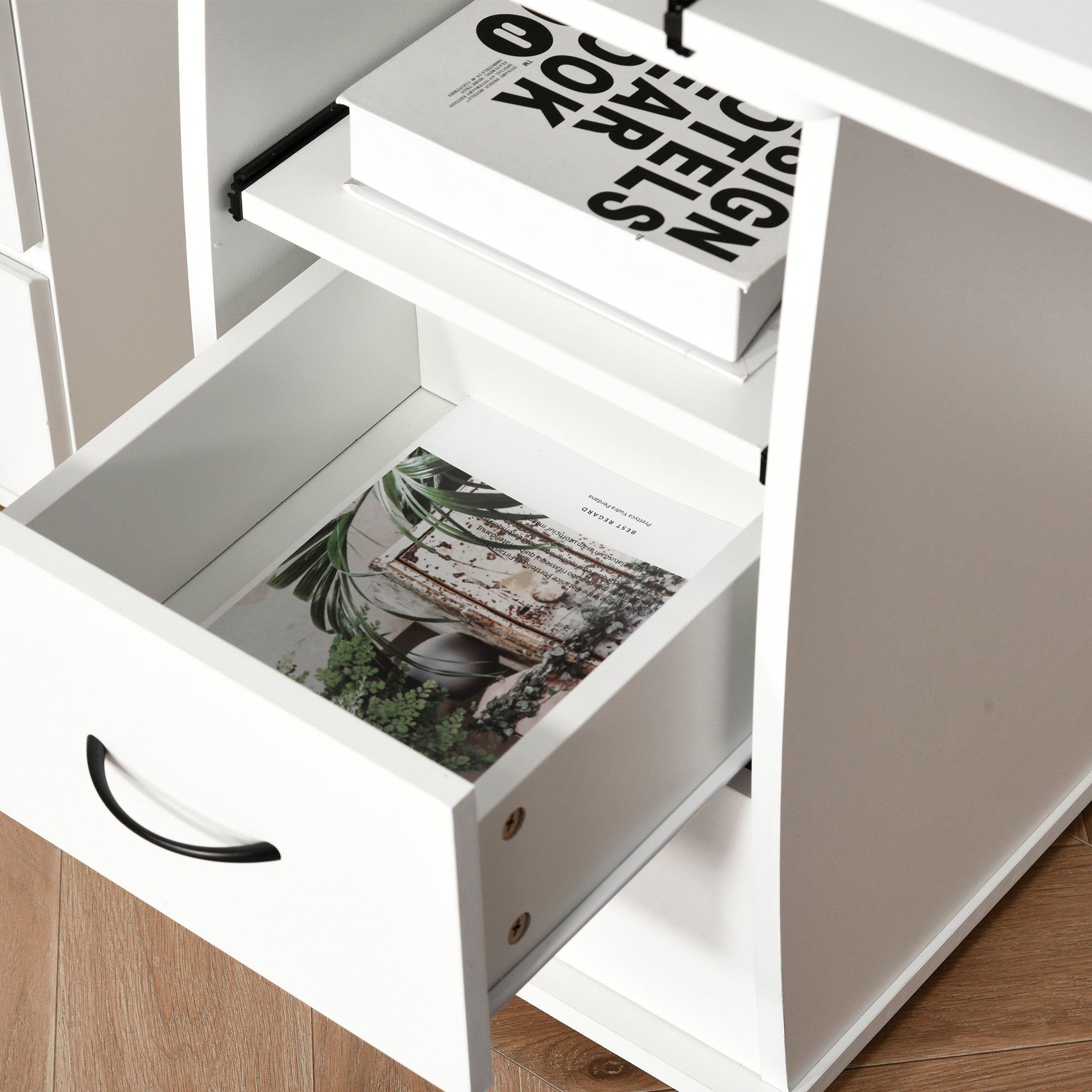 Desk with Shelves Computer Table with 2 Drawers Removable Keyboard Tray and Monitor Stand CPU for Office Study 120x55x85 cm White