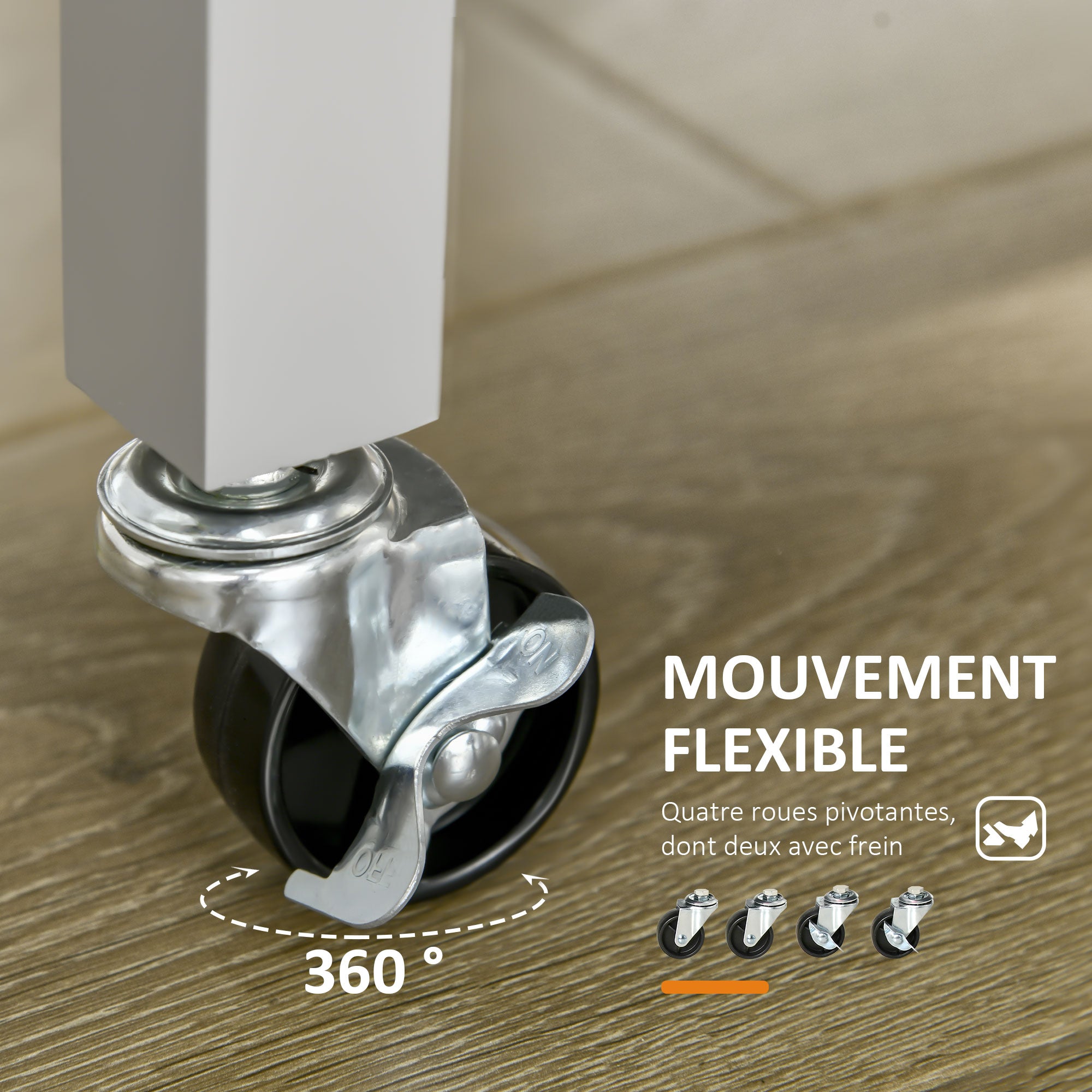 Rolling Kitchen Cart with Hevea Wood Worktop - 2 Shelves, 1 Drawer, and 1 Towel Holder