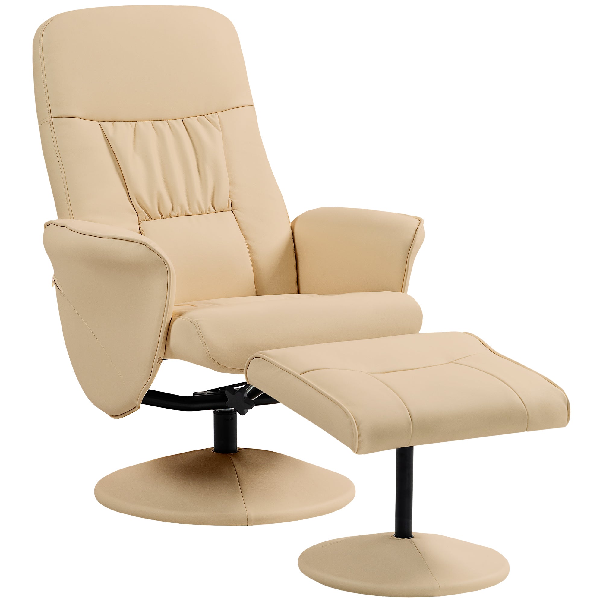 Relaxation Chair with Footrest Swivel Relaxation Chair 360° and Reclining Back for TV Supporting up to 120 Kg Synthetic Cover Beige Metal