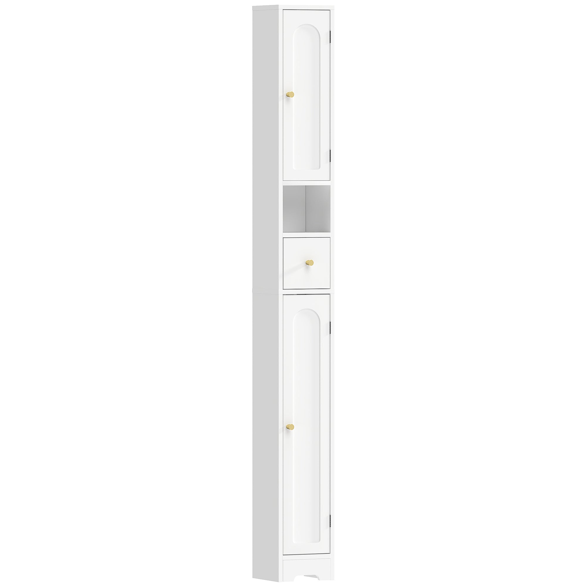 Slim Tall Bathroom Cabinet with Drawer, Arched Doors & Open Shelf, Adjustable Shelves — 7.9 in W x 7.9 in D x 72.8 in H (20 x 20 x 185 cm), White