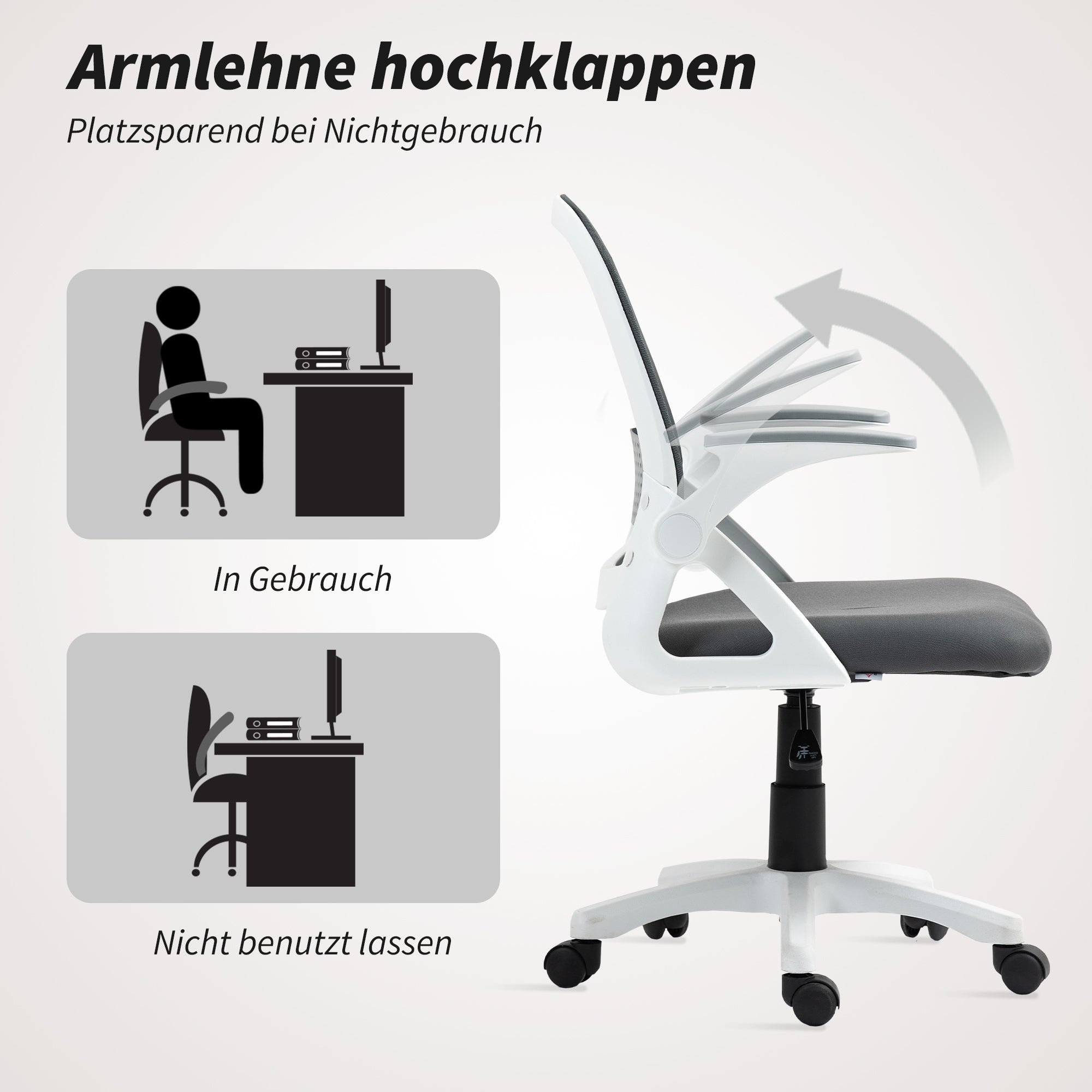 Ergonomic Mesh Office Chair with Flip-Up Arms, Lumbar Support, Height-Adjustable Swivel Chair with Tilt, Gray
