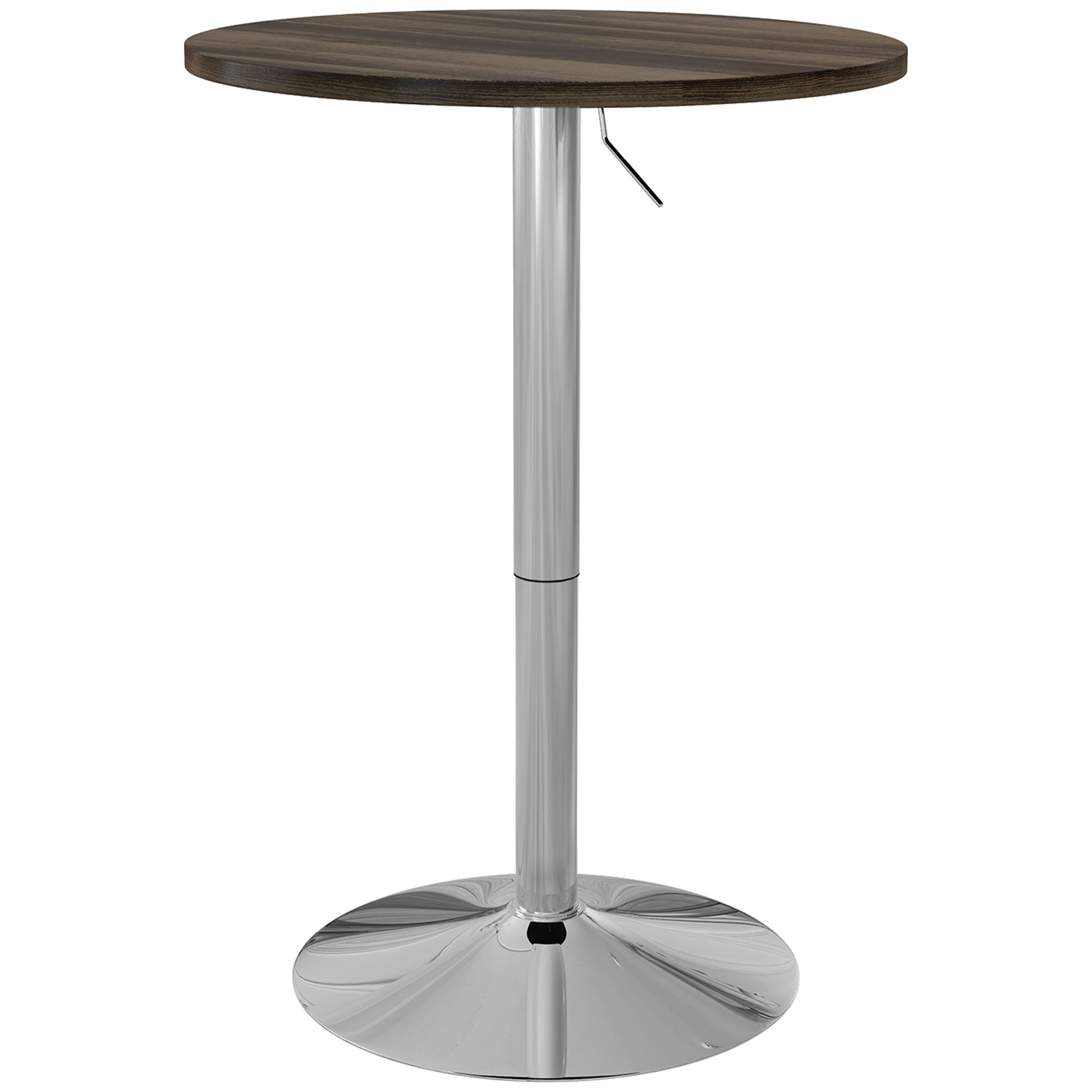 Round Adjustable Bar Table for 2, 27.2–35.8 in Height, 360° Swivel Top, Steel Base, Walnut