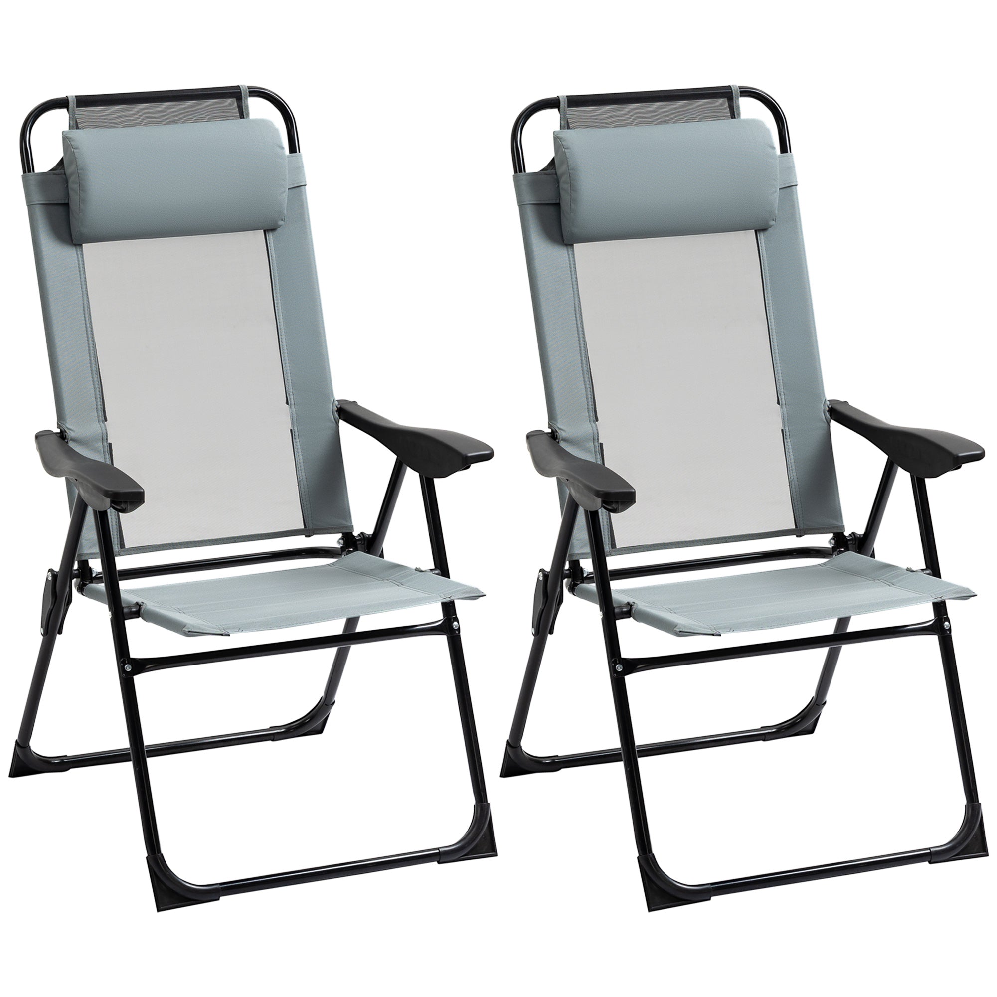Set of 2 garden chairs basic set of 2 folding chairs camping chair balcony chair adjustable armrest backrest in 5 positions removable pillow provided gray textilene oxford fabric