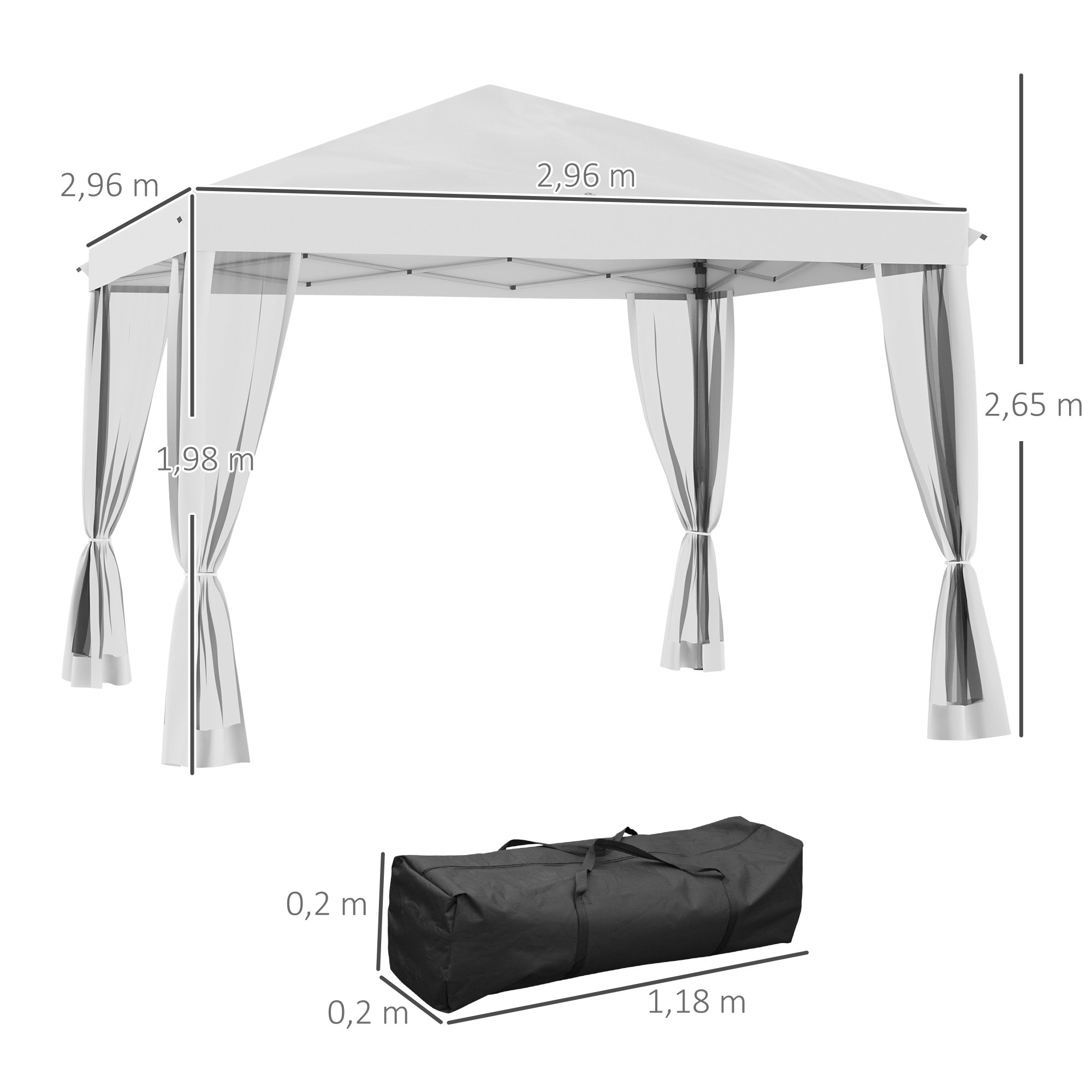 Pavilion approx. 3x3m, water-repellent Stable Winterproof Pop-up Folding Pavilion with UV Protection, Foldable Party Tent Garden Tent with 4 Side Panels, Bag Garden Pavilion for Camping Garden, Cream