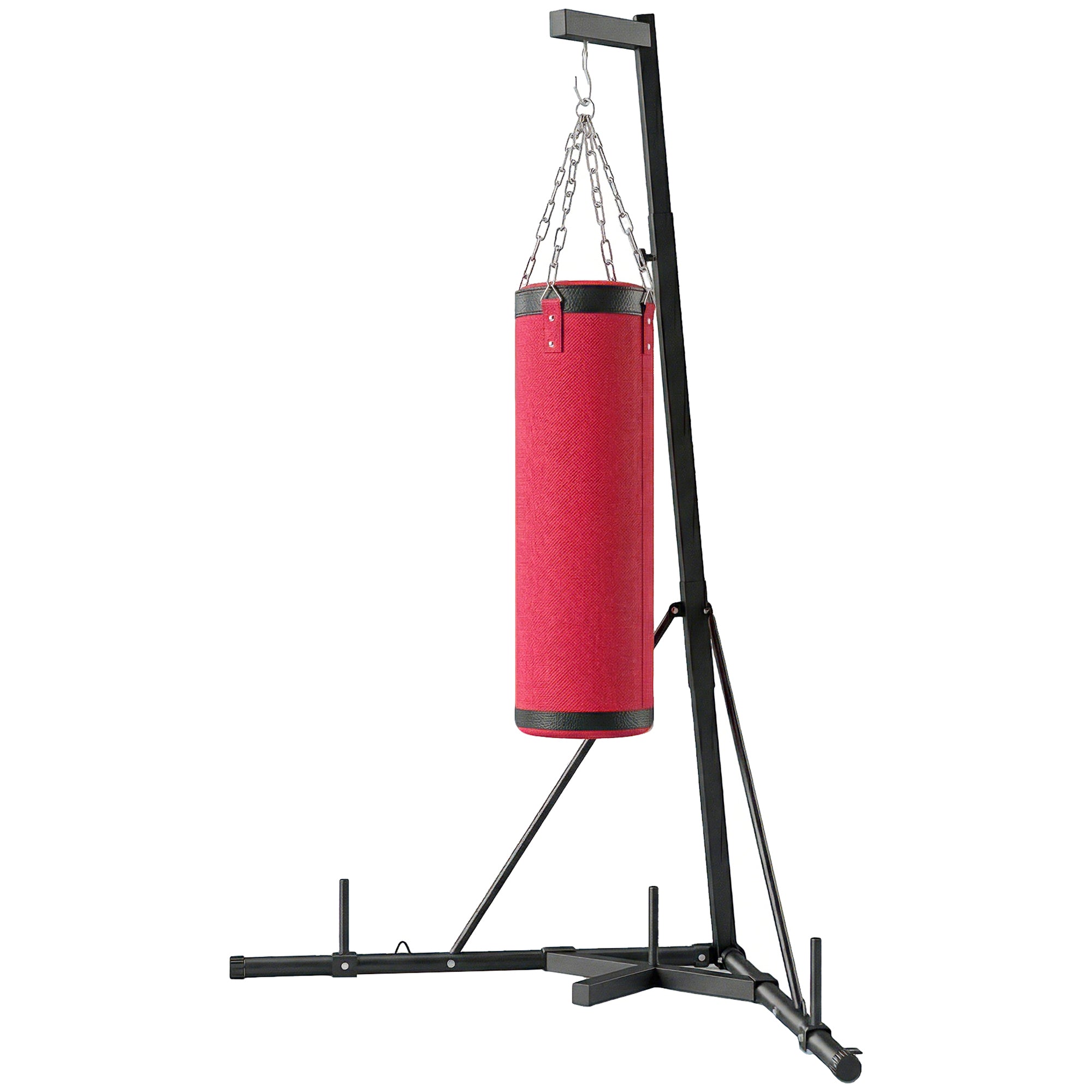 SPORTNOW Boxing Bag with Stand for Adults, Adjustable Height 185–231 cm (73–91 in), Triangular Base, Canvas Punching Bag, 1 in Weight Plate Posts, Home Gym Fitness Training, Red