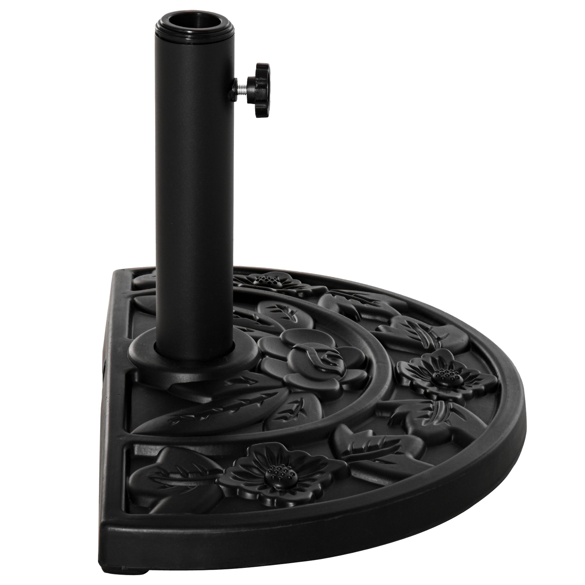Umbrella Stand 9 kg Cantilever Umbrella Stand with Flower Design Half-Round Umbrella Holder, Stand for Umbrella 35/38/48mm Pole Diameter, for Balcony, Terrace, Garden, Black