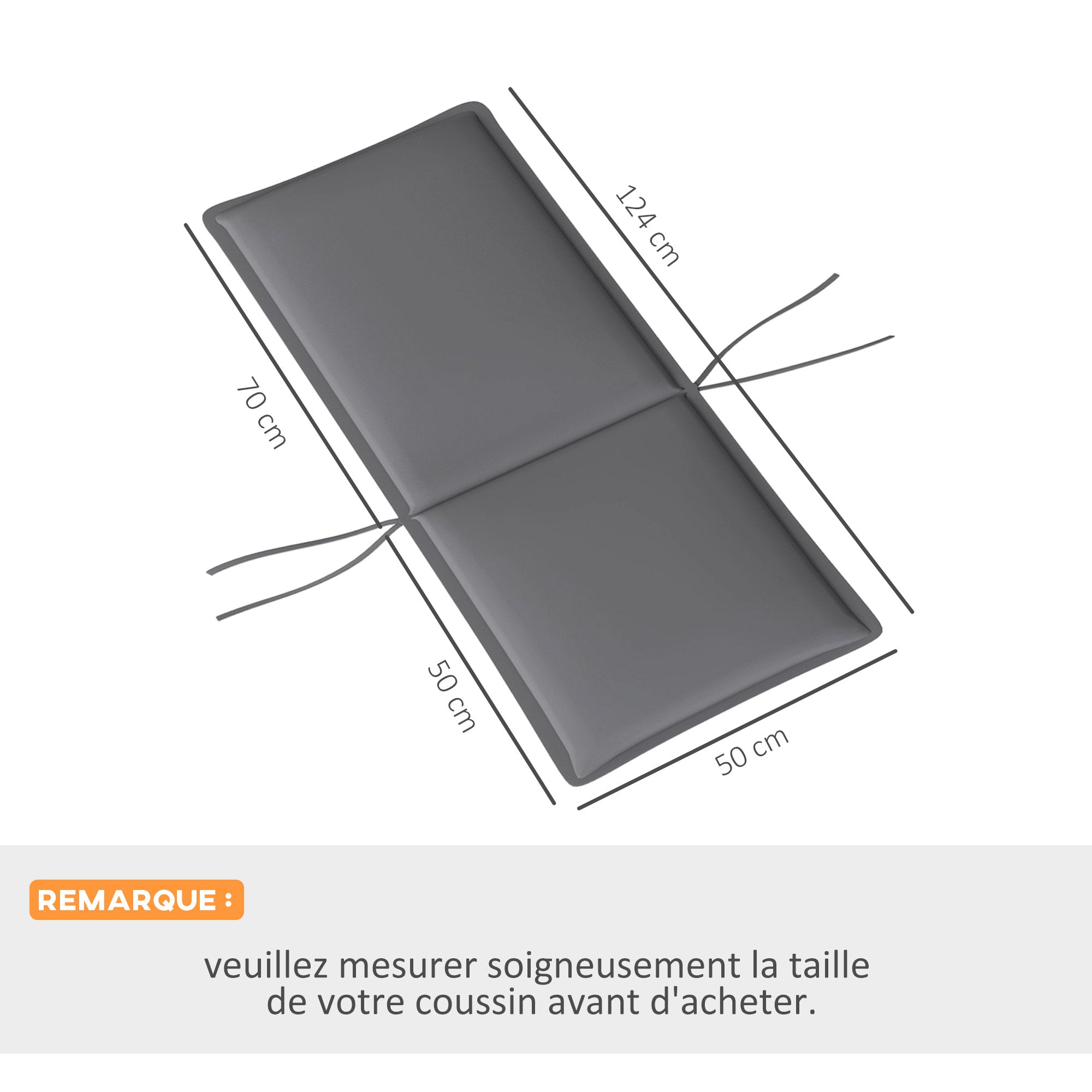 Set of 4 outdoor chair cushions high back chair pad with ties and adjustable band anti-fading UPF50+ dyed fabric for garden terrace balcony 124x50x5cm gray