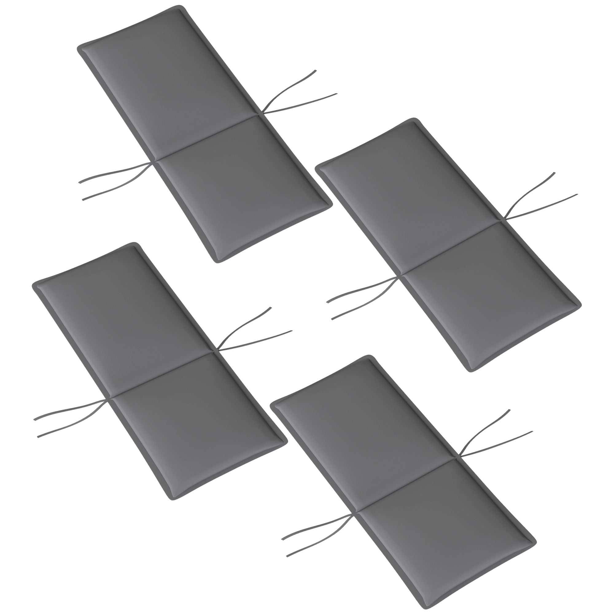 Set of 4 outdoor chair cushions high back chair pad with ties and adjustable band anti-fading UPF50+ dyed fabric for garden terrace balcony 124x50x5cm gray