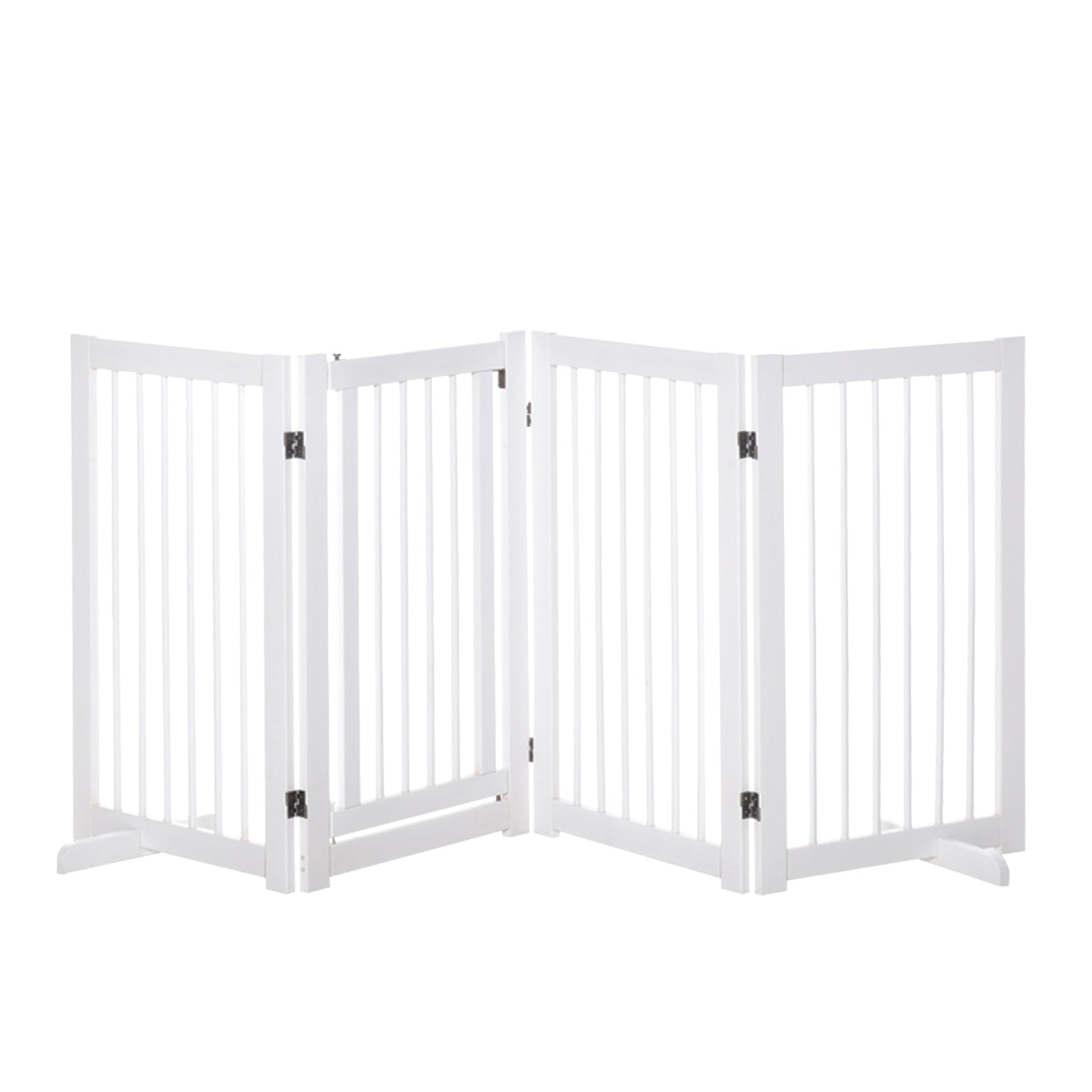 Freestanding Dog Barrier Gate with Feet 220 x 91 cm Wood Pet Gate Stair Safety Gate Door Guard Gate for Stairs, Doors, Kitchen, Hallway, 4 Panels, White