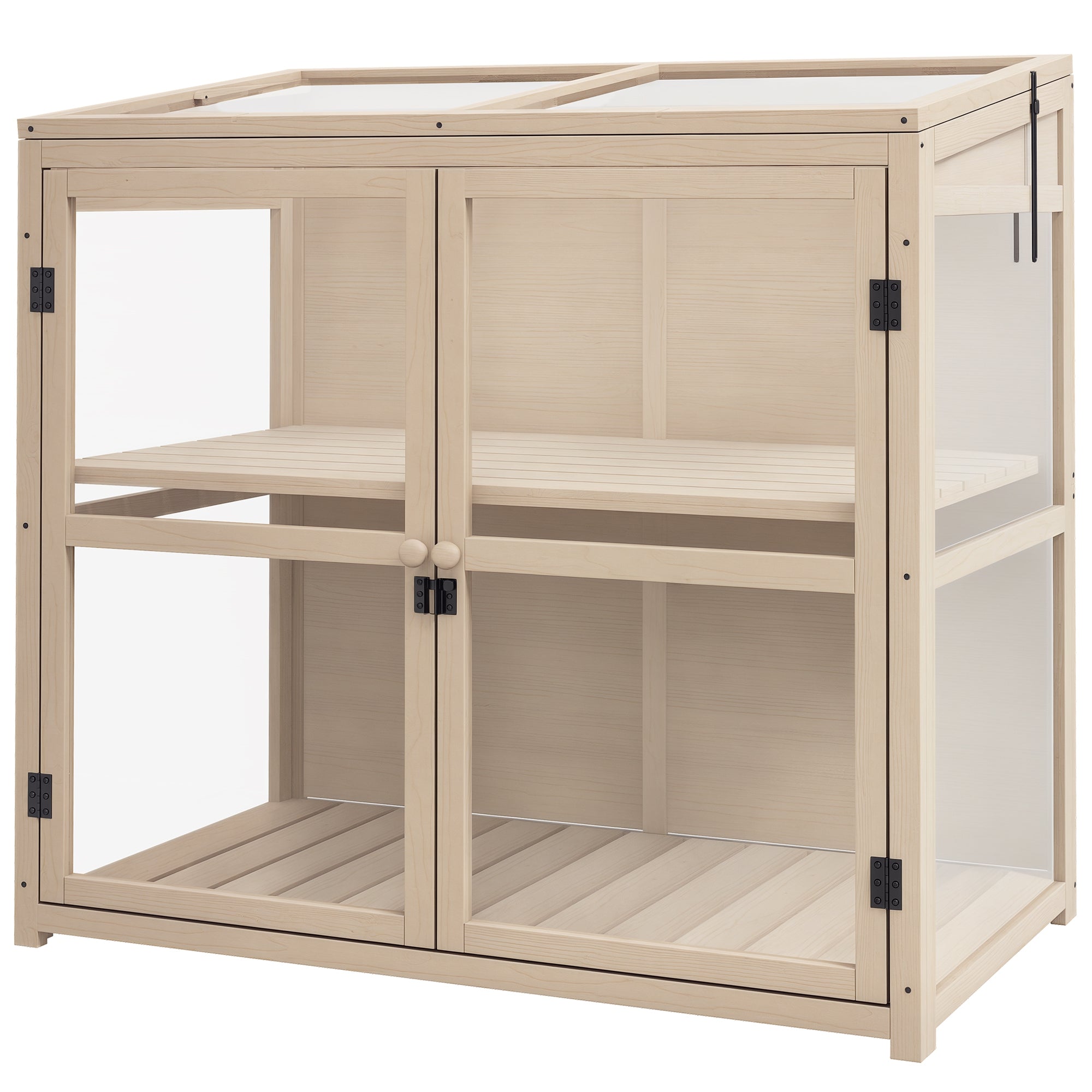 Wooden Cold Frame Greenhouse, 2-Tier Garden Greenhouse with Double Door, Roof Window, Windproof Raised Bed, for Garden, Balcony, Natural, 103 x 61 x 103 cm