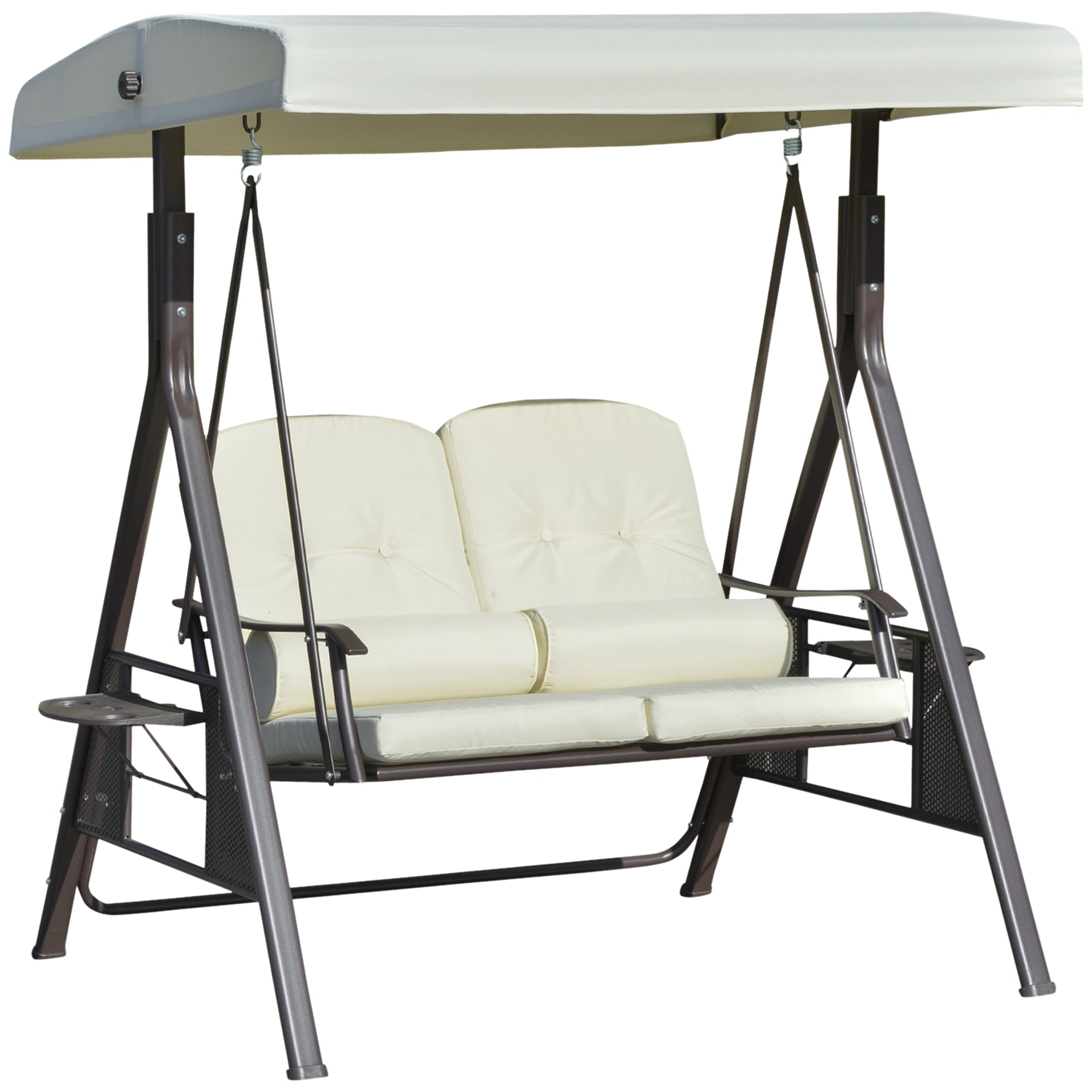2-Seater Hollywood Swing Garden Swing with Sun Canopy Cushion Tray Metal Polyester Beige 162 x 118 x 173 cm