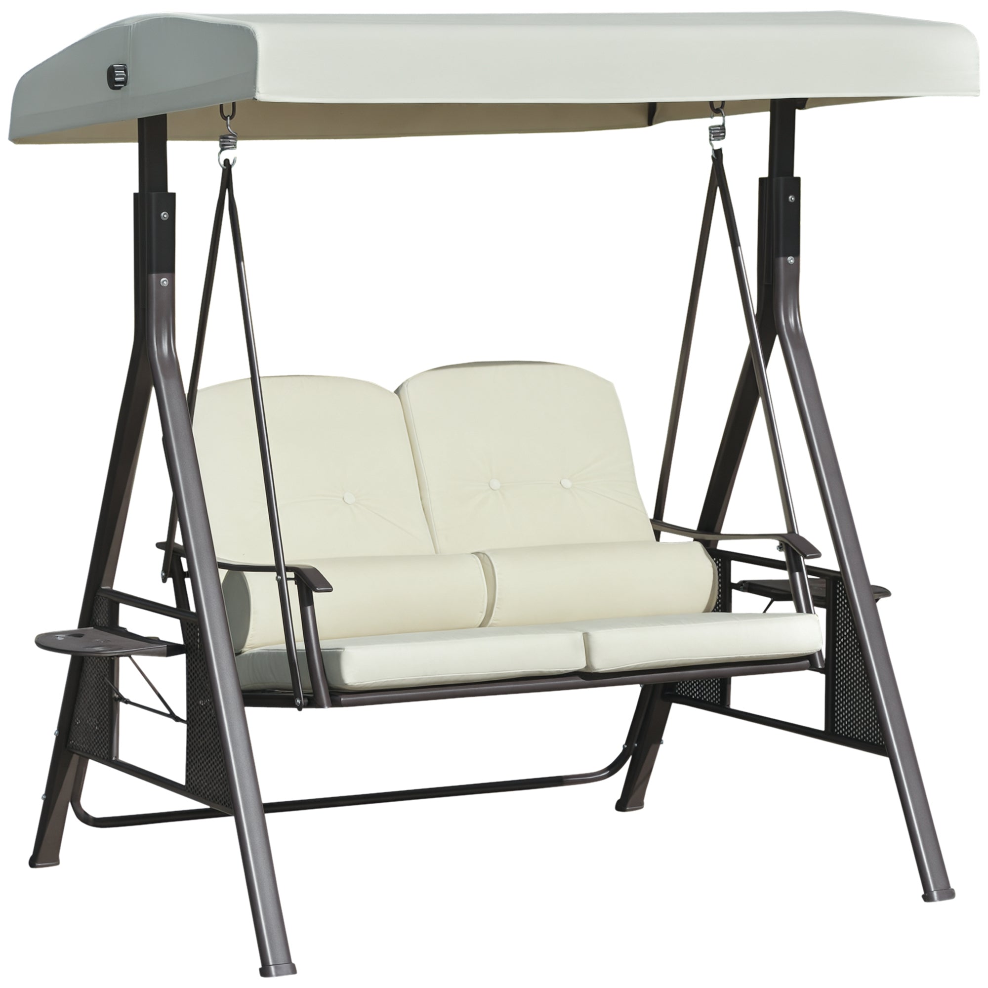 2-Seater Hollywood Swing Garden Swing with Sun Canopy Cushion Tray Metal Polyester Beige 162 x 118 x 173 cm