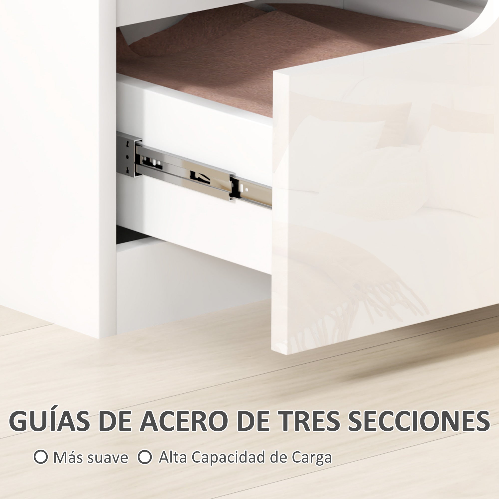 Modern Bedside Table Nightstand with High Gloss White Front Drawers and Cushioned Top Side Table for Bedroom Living Room 40x40x48 cm White