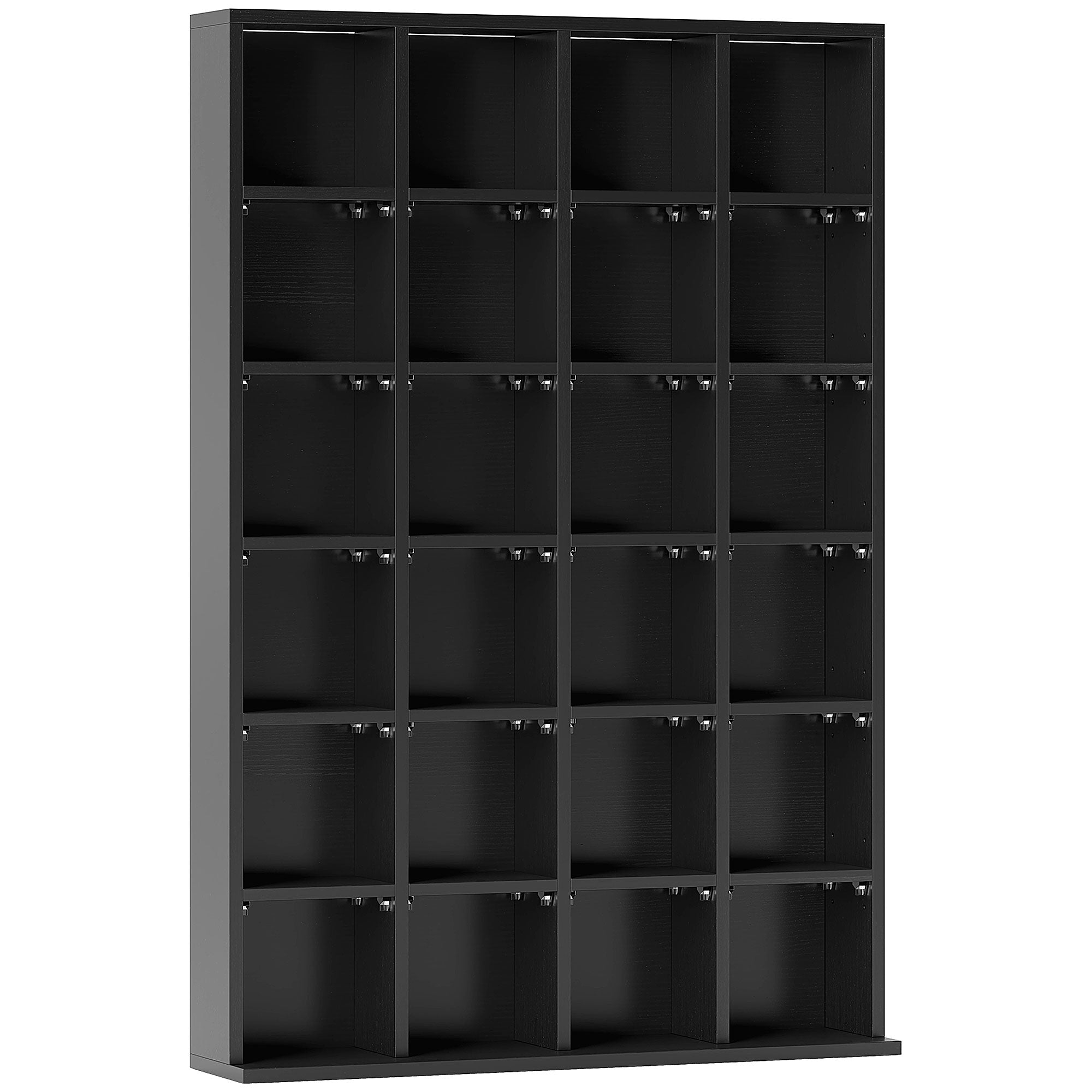 CD and DVD Storage, Multimedia Storage Cabinet with 24 Compartments, max. Capacity 480 CD/ 312 DVD, Wooden Bookshelf with Adjustable Shelves, 89 x 20 x 130.5 cm, Black
