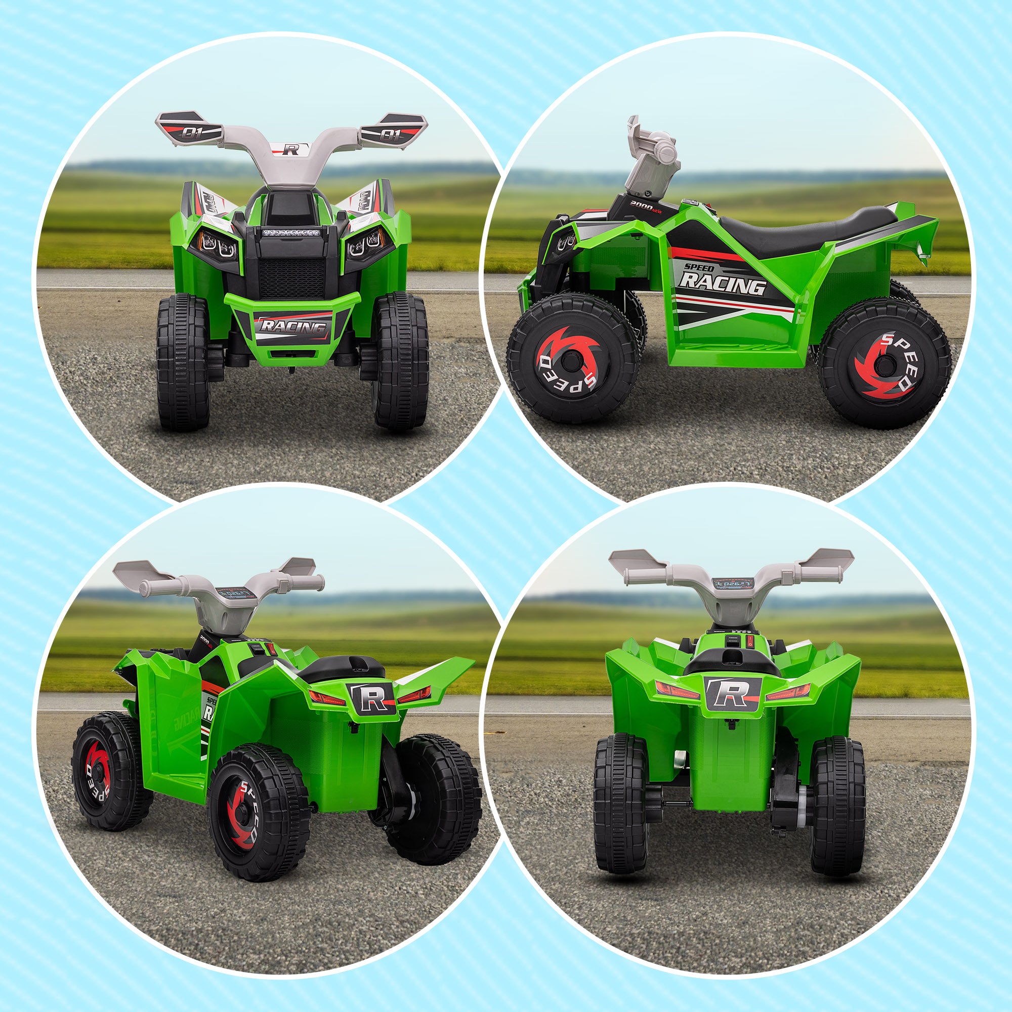 Electric Quad for Children 18-36 Months Electric Battery Vehicle 6V with Forward and Reverse Speed of 2.5 km/h 70x41.5x48.5 cm Green