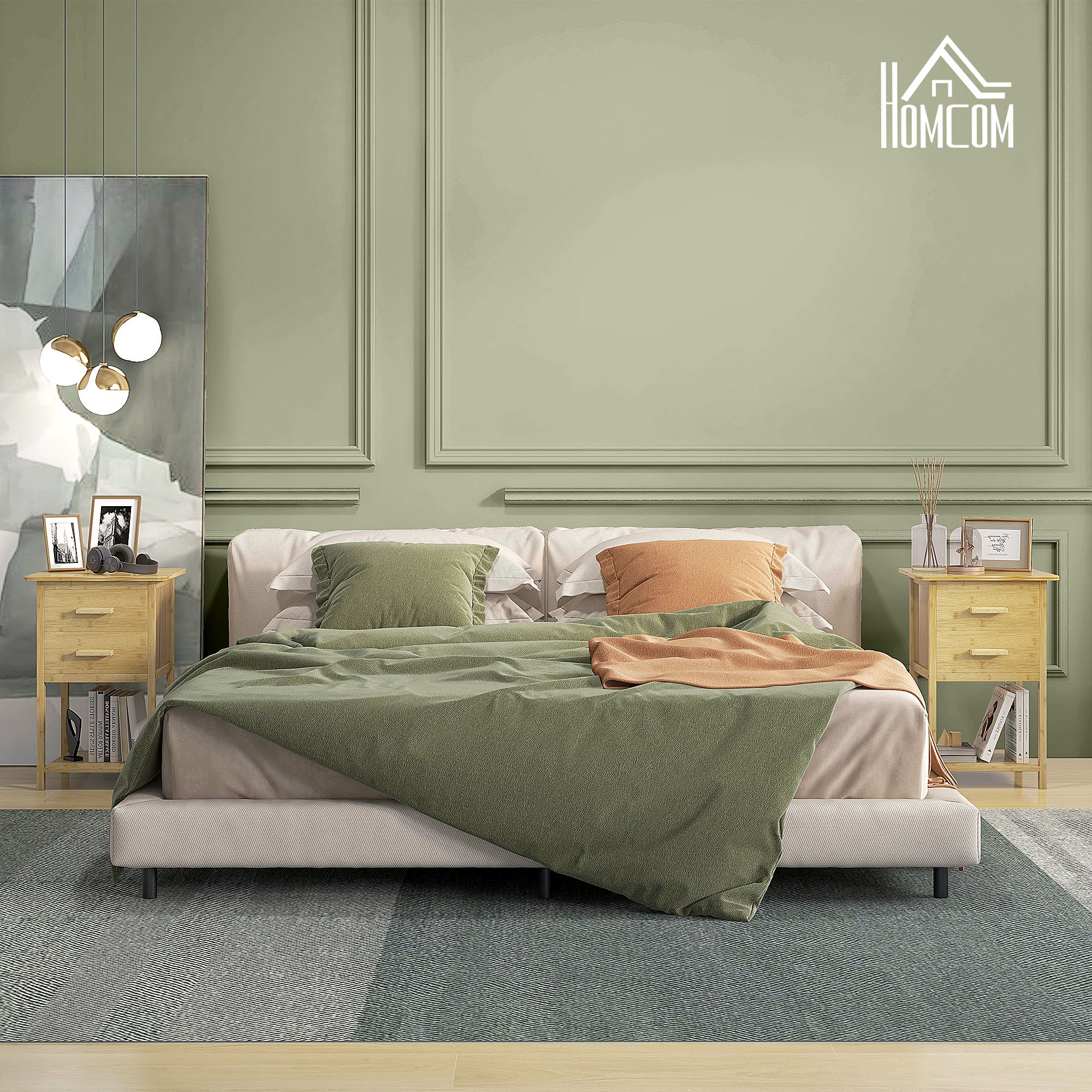 2-Piece Nightstand Set, Bedside Table with Drawer, Shelf, Night Stand with Handle, for Bedroom, Living Room, Natural, 40 x 34 x 60 cm