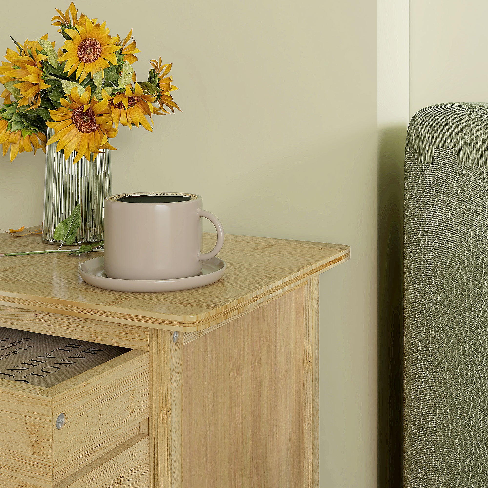 2-Piece Nightstand Set, Bedside Table with Drawer, Shelf, Night Stand with Handle, for Bedroom, Living Room, Natural, 40 x 34 x 60 cm